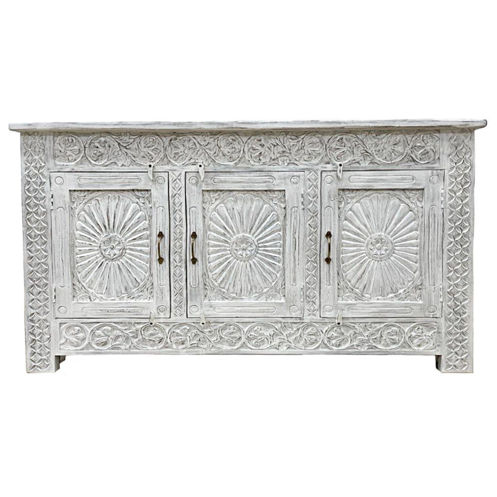 Oriental Galerie Unterschrank Weißes Sideboard Santo Indien 160 cm Handarbeit | Unterschränke