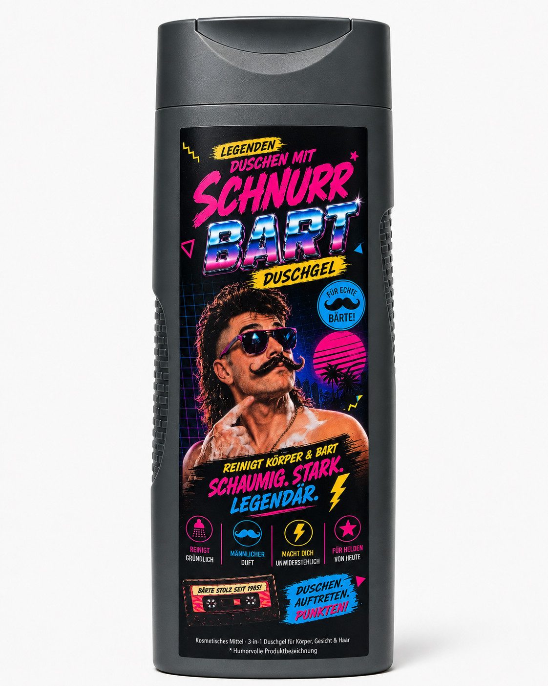 Deggelbam Duschgel Schnurr Bart Duschgel für Männer 250 ml – Mullet Vokuhila Schnurrbart, Lustige Geschenkidee für deine Kumpels