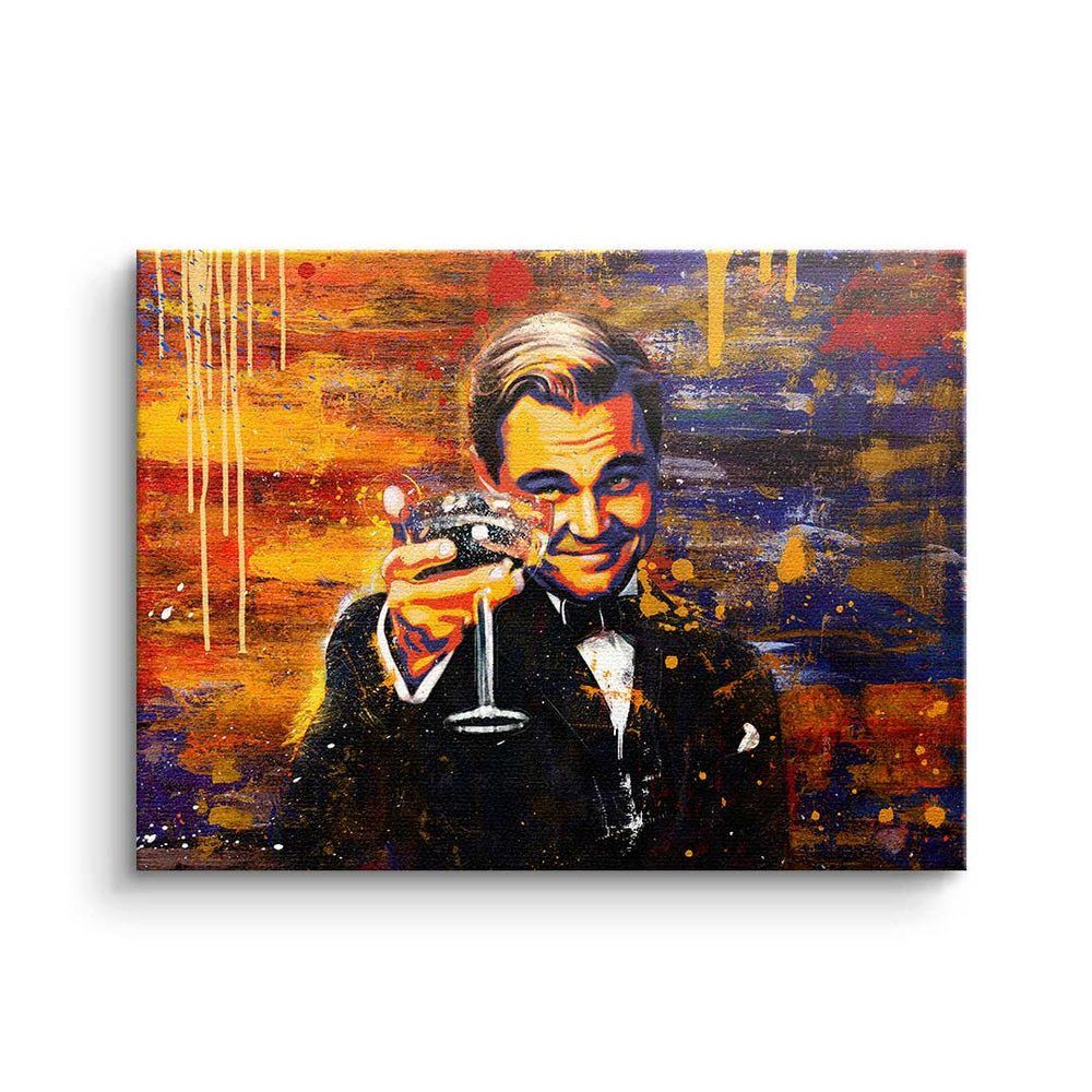 DOTCOMCANVAS® Leinwandbild, Leinwandbild Der schwarzer Rahmen Rahmen DiCaprio große Leonardo Gatsby mit premium