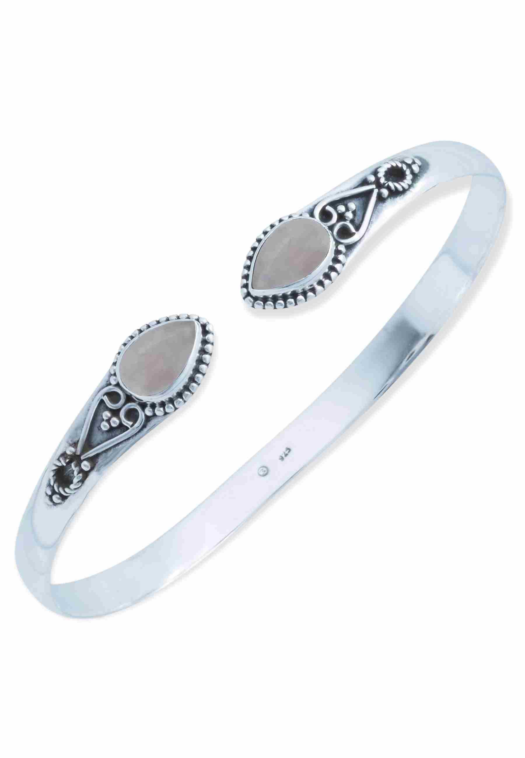 mantraroma Silberarmband SAWIRO aus 925 Silber mit Rosenquarz (Armschmuck im Schmuckbeutel), 925 Sterling Silber Armschmuck für Damen