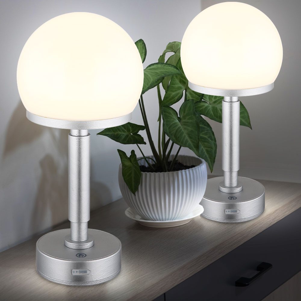 GLOBO LIGHTING LED Tischleuchte, LED-Leuchtmittel fest verbaut, Akku Tischleuchte Touchdimmer silber Nachttischlampe USB-C Pilz