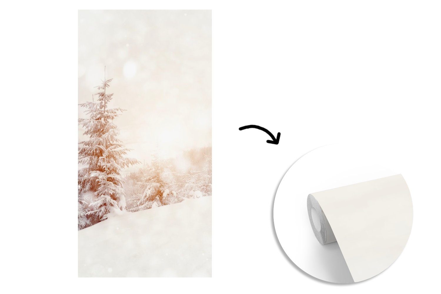 MuchoWow Fototapete Baum - Schnee Matt, St), Fototapete Wohnzimmer - (2 Winter, Küche, Schlafzimmer bedruckt, Vliestapete für