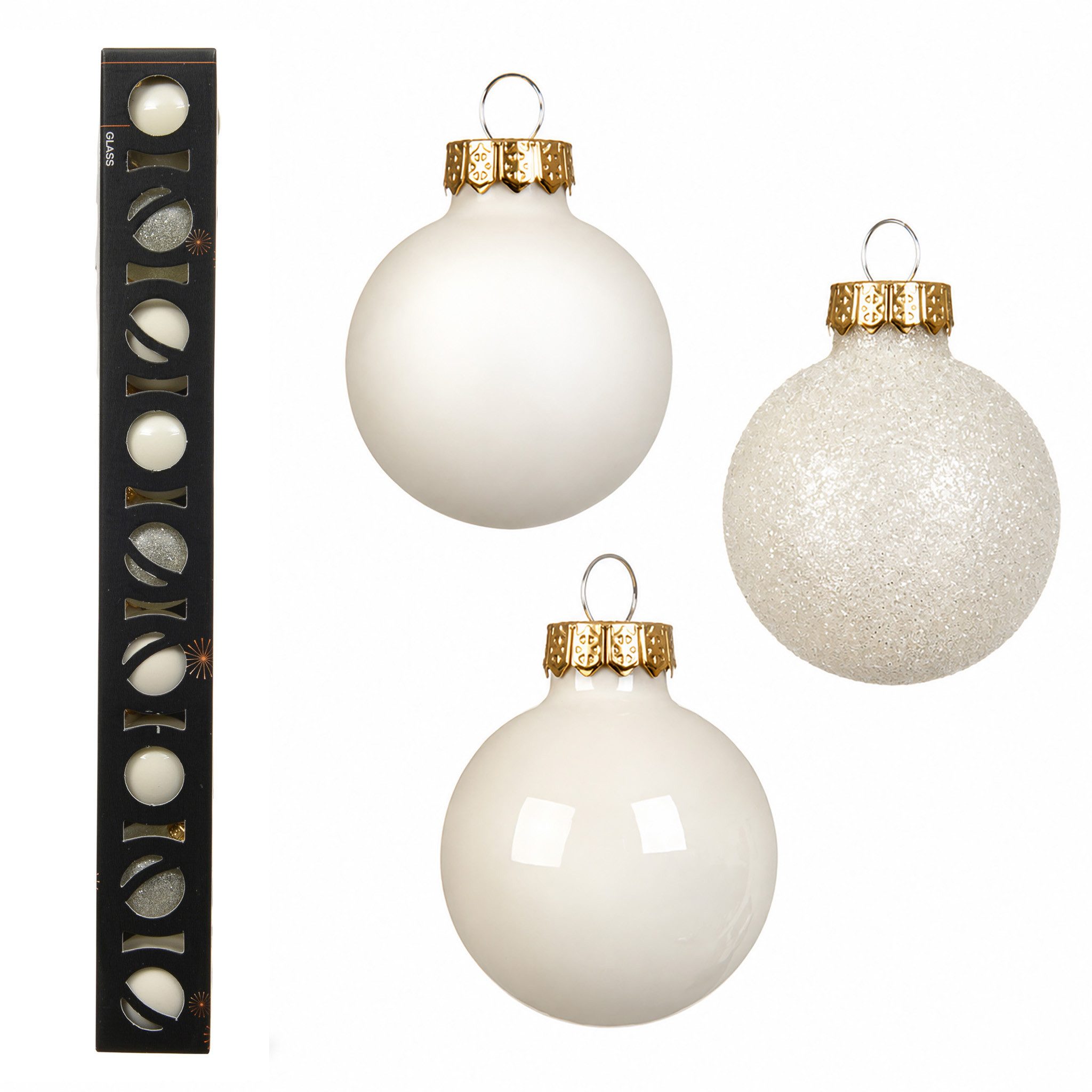 Kaemingk Weihnachtsbaumkugel, Weihnachtskugeln Glas 3cm Glanz Matt Glitzer 9er Set - Wollweiß von Kaemingk