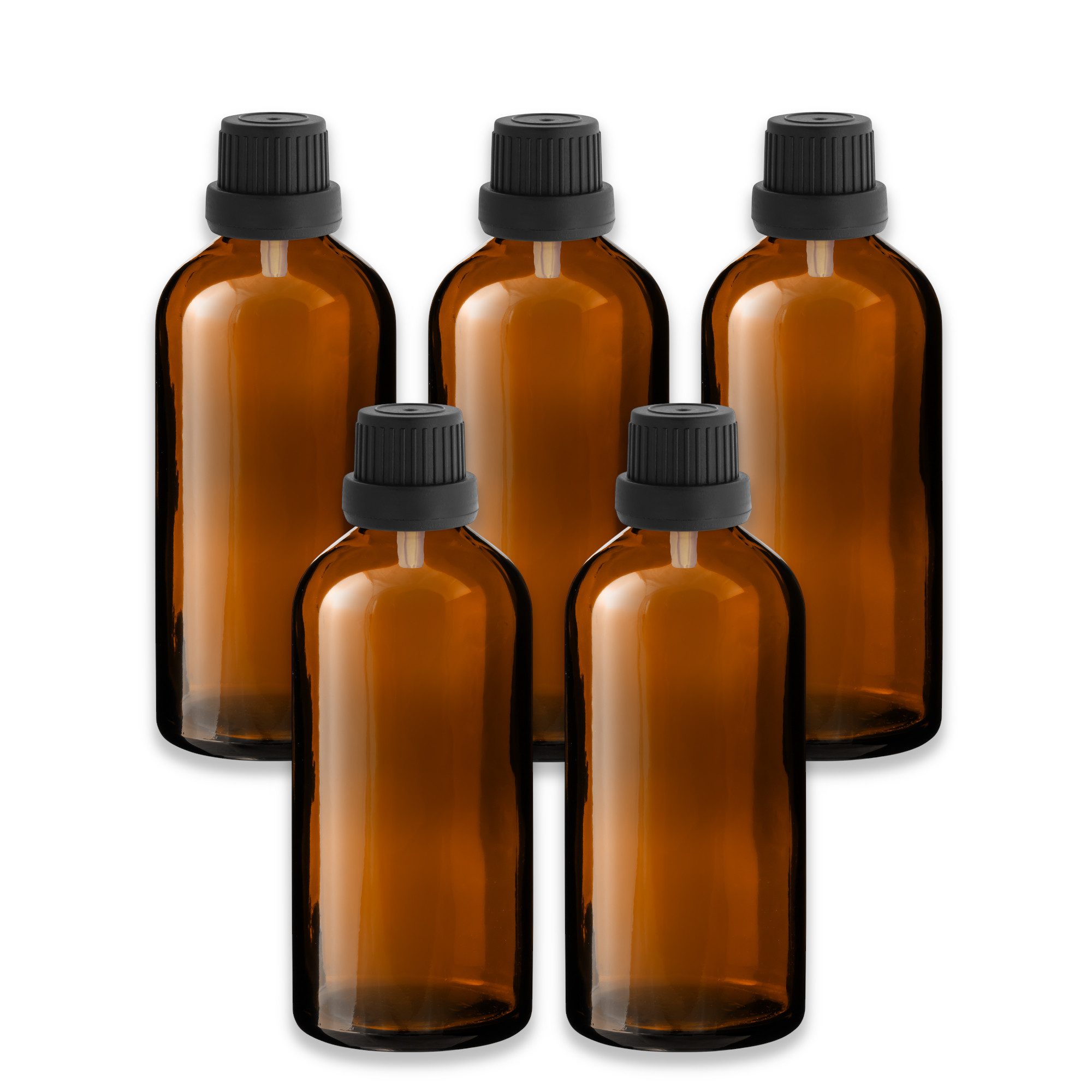 CK Verpackung GmbH Zerstäuberflasche 5x Braunglasflasche 100 ml mit schwarzem Tropfer Tropfeinsatz 18/415