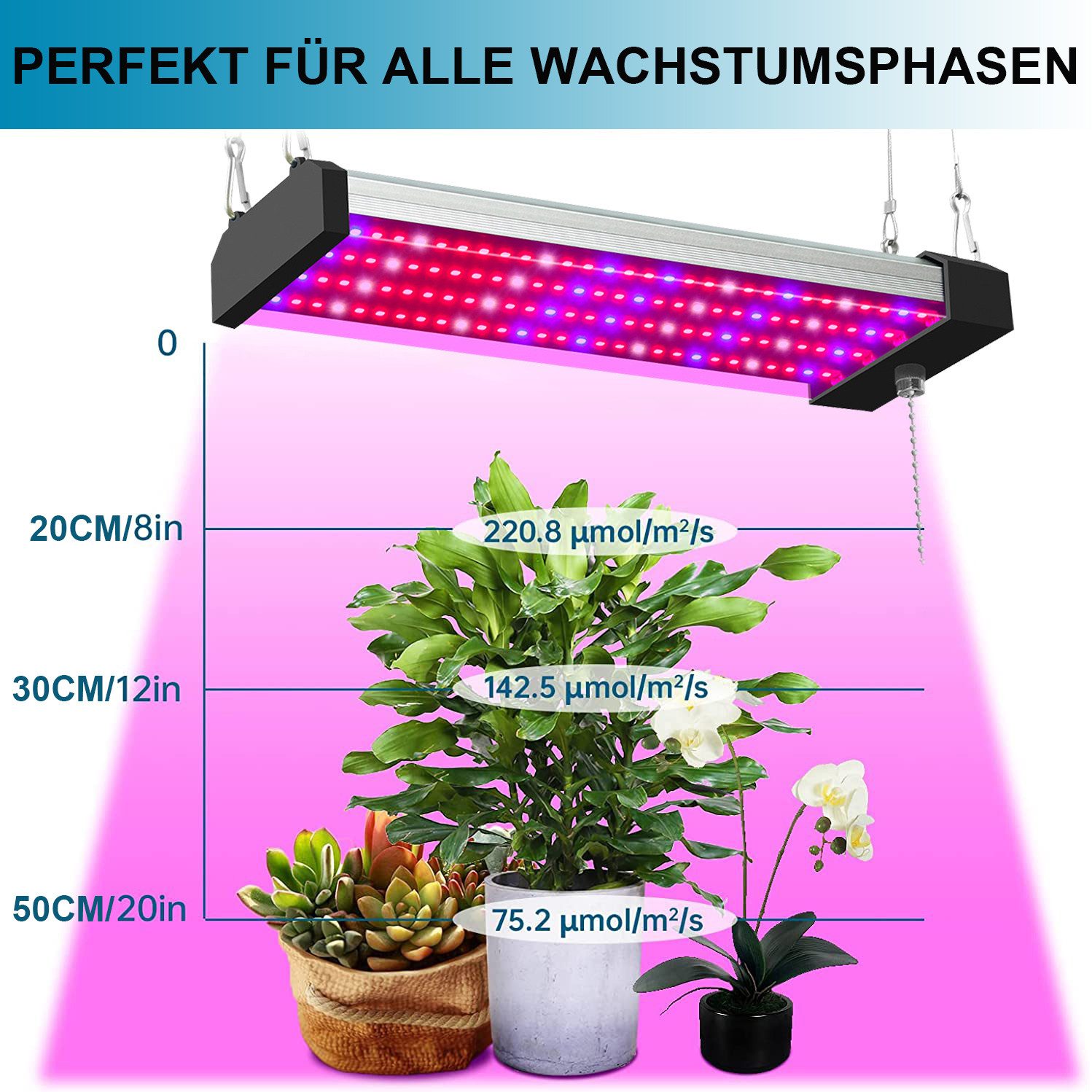 Rosnek Pflanzenlampe Vollspektrum LED mit Pull-Chain & End-to-End Erweiterung, LED fest integriert, für Winter & kalte Tage, Indoor Wachstum für Veg, Blüte & Früchte