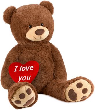 BRUBAKER Kuscheltier XXL Teddybär 100 cm groß mit Herz I love you (1-St), großer Teddy Bär, Stofftier Plüschtier