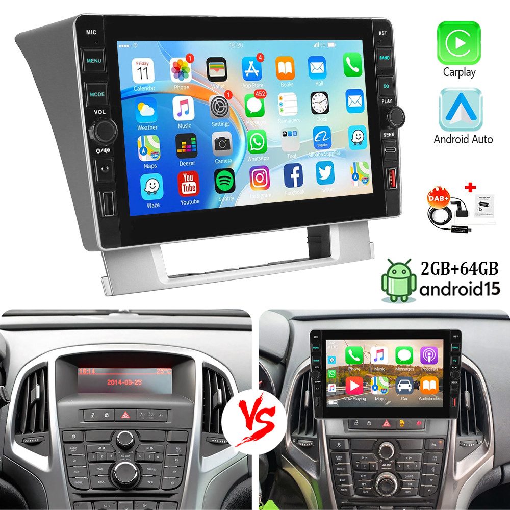 ESSGOO DAB+ Android 15 Für Opel Astra J 2010-2014 Carplay Mit USB und Type-C Autoradio (RDS, 4+64GB(optional), FM, USB- und Type-C, DAB+ (optional), SWC)
