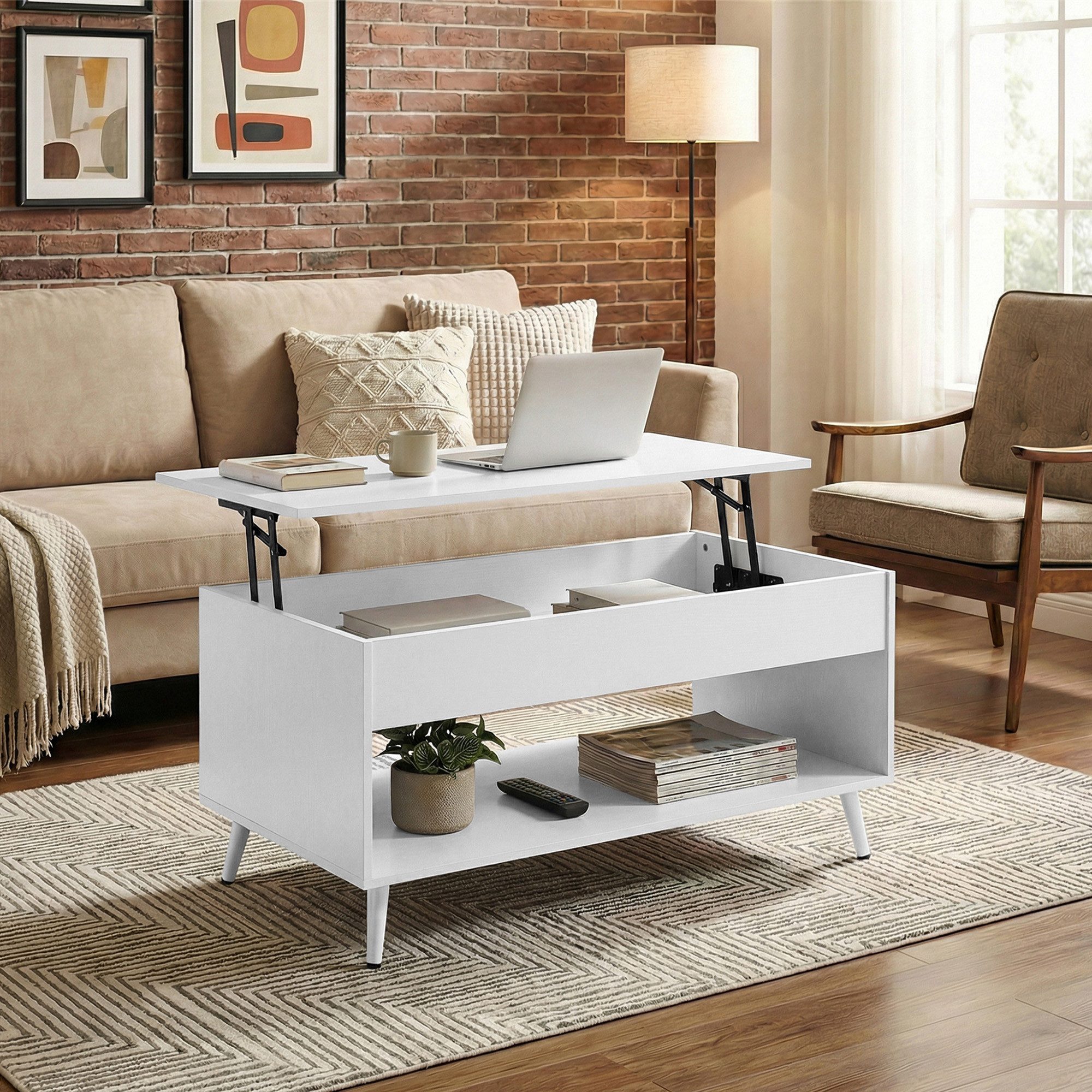 VASAGLE Couchtisch höhenverstellbar, verstecktes Fach, offenes Fach, 50 x 100 x 45/58,5cm (inkl. Zubehörpaket & Anleitung, aufklappbar), Schreibtisch, Basis-Höhenverstellung, Wohnzimmertisch, Kaffeetisch