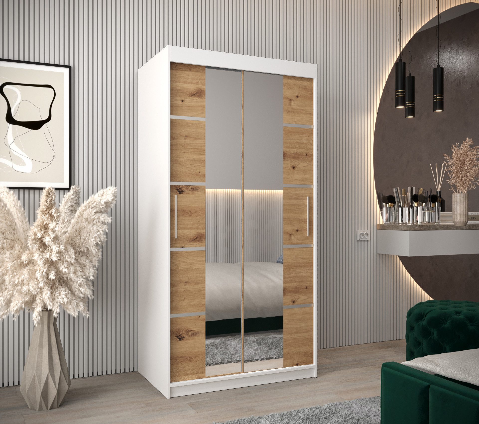 ABIKS MÖBEL Schwebetürenschrank Verona 4 Schlafzimmerschrank, mit Spiegel, Kleiderstange und Regalen