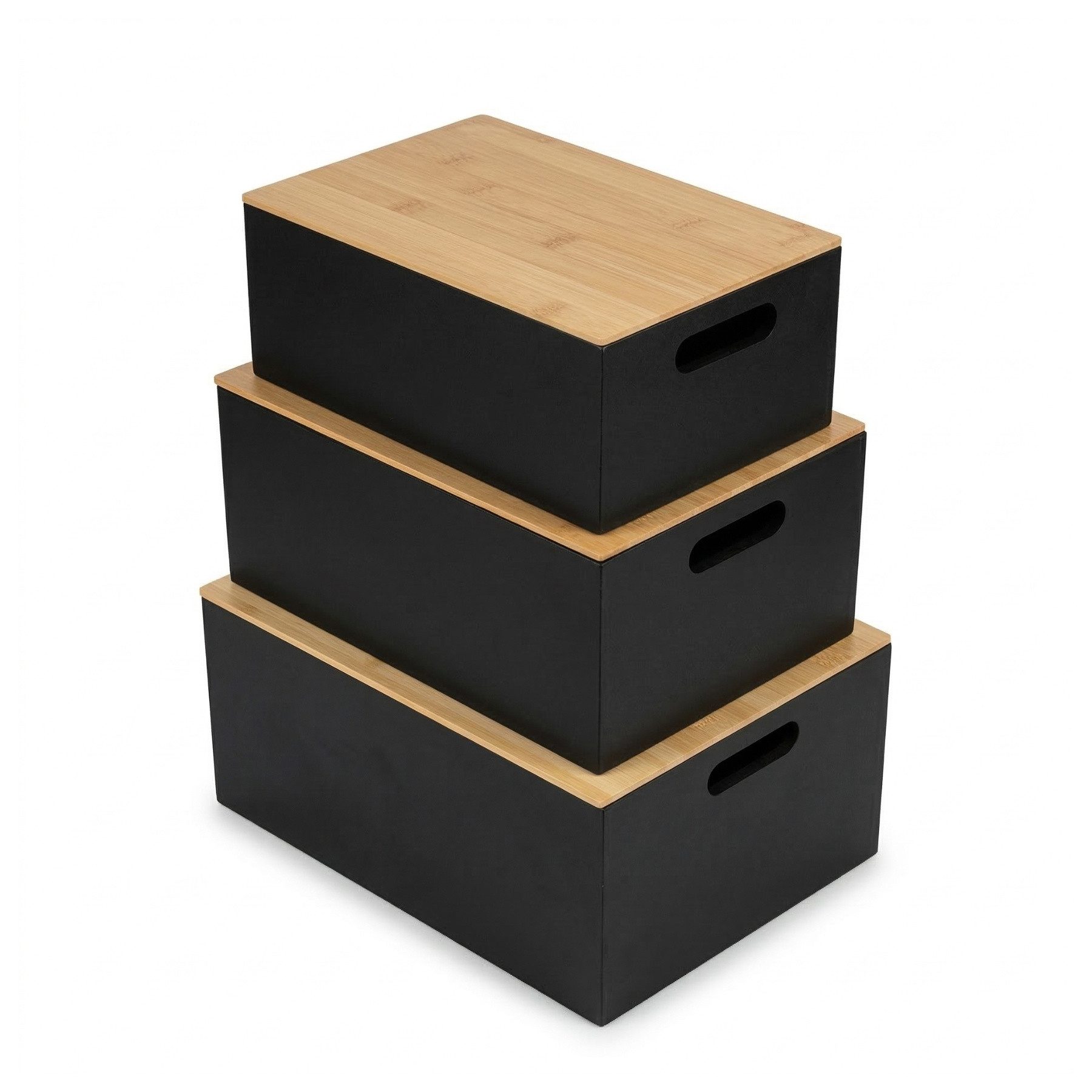 BOXIMO Vorratsdose Schwarze Vorratsdosen mit Holzdeckel MOKU, 3 Größen, MDF