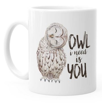 MoonWorks Tasse Kaffee-Tasse Eule Owl I need is you Liebe Spruch Geschenk Valentinstag Weihnachten Ehe Partnerschaft MoonWorks®, Keramik
