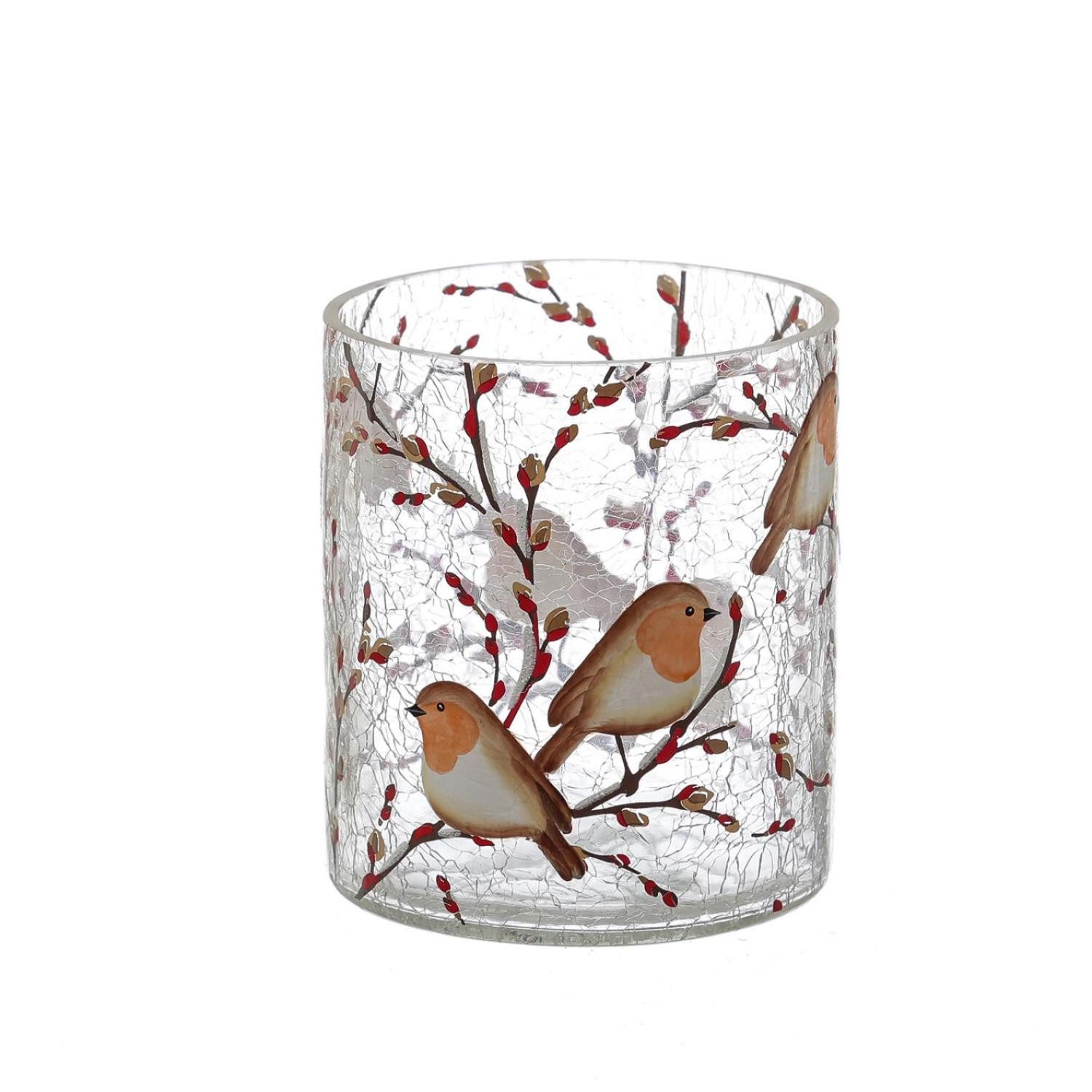 Windlicht Teelichthalter ROTKEHLCHEN Teelichtglas Bruchglas H: 13cm D: 11,5cm