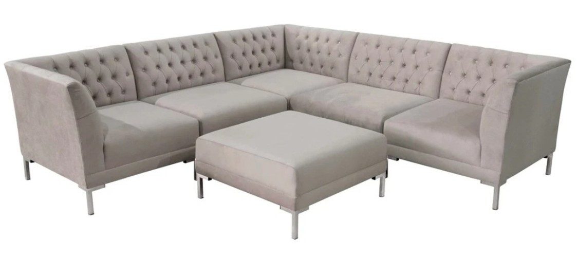 Chesterfield-Sofa Elegantes Hocker Set aus grauem Textil mit verstellbarer Funktion