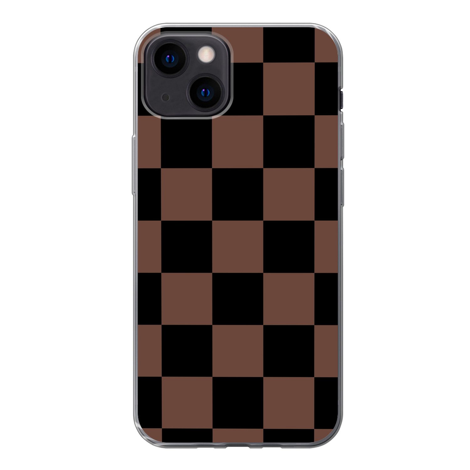 MuchoWow Handyhülle für Apple iPhone 13 Schachbrettmuster - Braun - Schwarz - Blöcke, Smartphone-Bumper, Print, Handy Schutzhülle Dünn