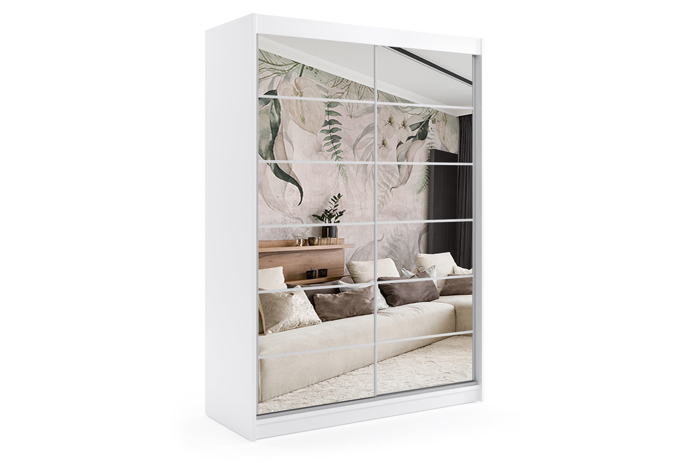 ALTDECOR Schiebetürenschrank FLORA (Kleiderschrank Garderobenschrank mit viel Stauraum Moderner Schrank) Spiegel Spiegeltüren Vielseitiger Schwebetürenschrank LED Beleuchtung