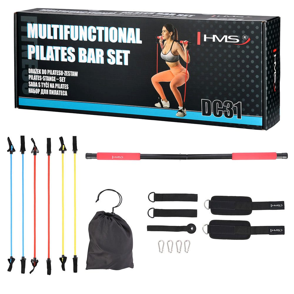 HMS Gymnastikstäbe Pilatesstange Fitnessstange Widerstandsbänder (Spar-Set, 1-St., 93 cm zerlegbar), zerlegbar, 3 Widerstandsstufen, inkl. Türanker