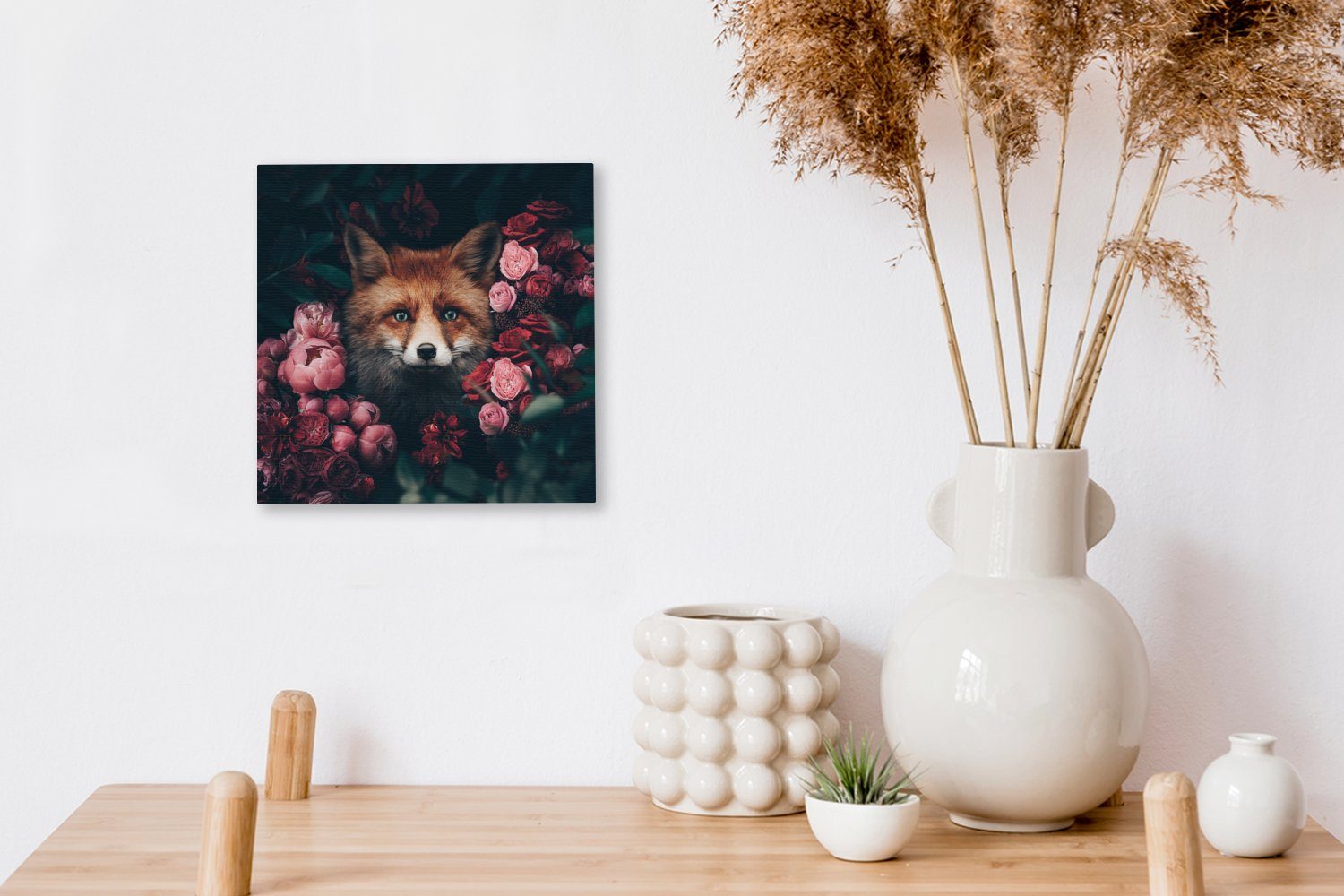 Bilder OneMillionCanvasses® Wohnzimmer (1 - Fuchs für - Tiere, bunt Blumen St), Schlafzimmer Leinwandbild Leinwand