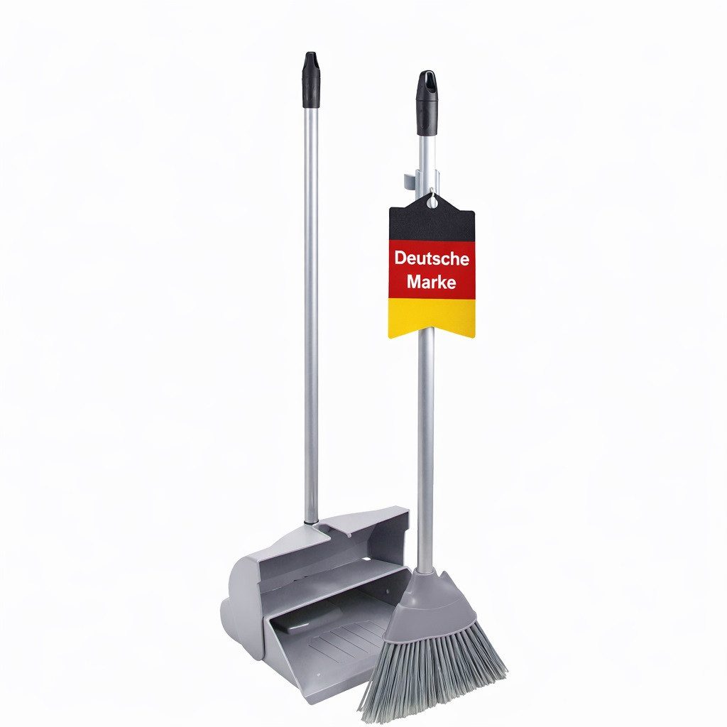 Gardissimo Kehrgarnitur mit stiel und langen Griff Kehrbesen Kehrschaufel Set Faule Grete, Fußböden, Fliesen, (Spar-Set, 2-tlg., 2-tlg), mit klappbaren und geschlossenen Auffangbehälter