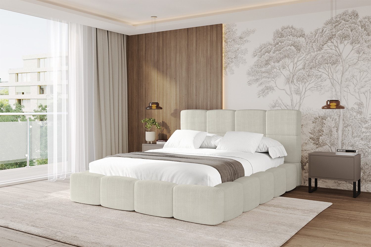 ALTDECOR Polsterbett NATA (Polsterbett mit Bettkasten und Lattenrost, Boxbett ohne Matratze), Doppelbett mit Stauraum, Bett mit Kopfteil