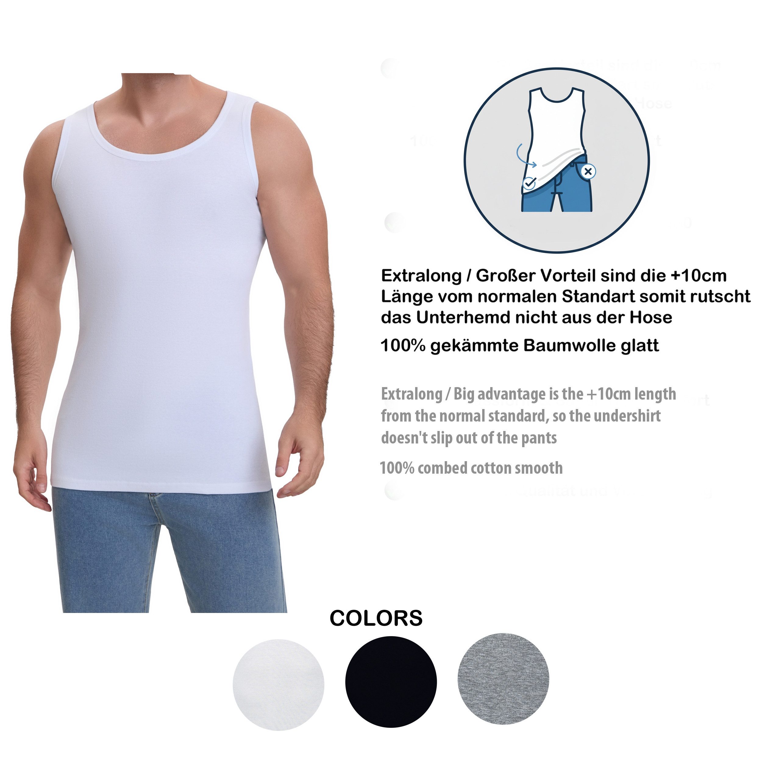 LOREZA Unterhemd 4er Set Unterhemden Feinripp extralong - Basics - Bunt (Sp günstig online kaufen