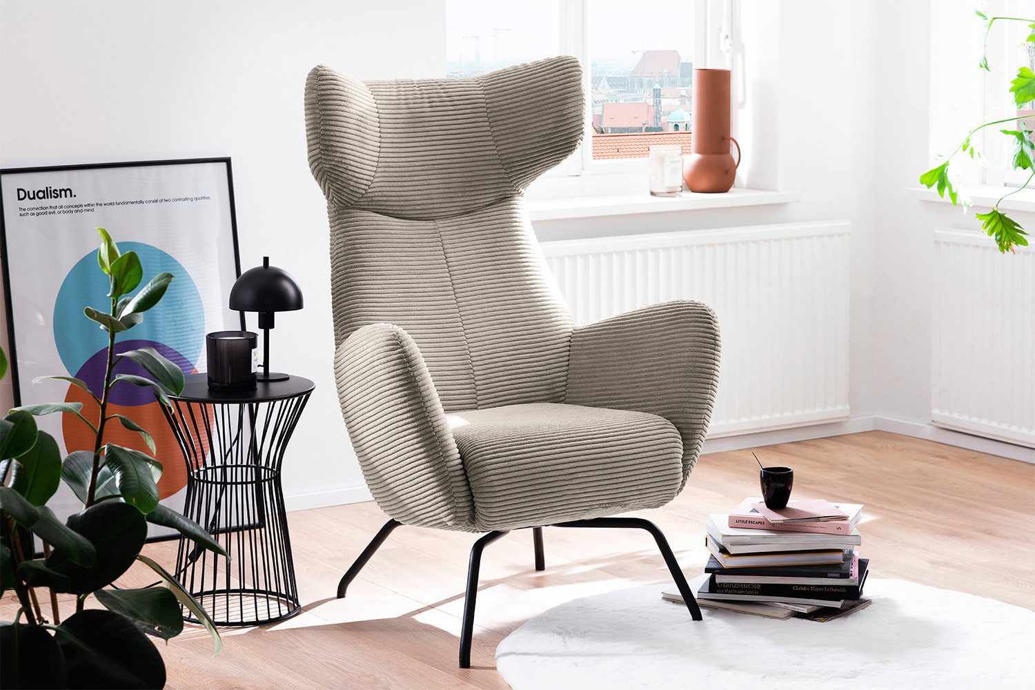 KAWOLA Relaxsessel LOTTE, Ohrensessel Velvet oder Cord, mit oder ohne Hocker verschiedene Farben