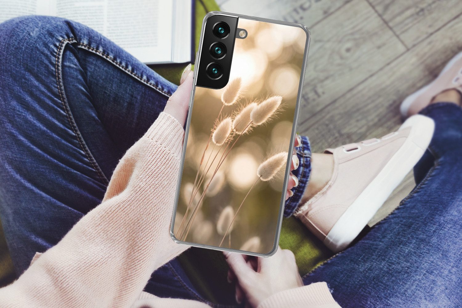 MuchoWow Handyhülle für Samsung Galaxy S22 Haselschwanzgras - Weiß - Sonnenlicht, Phone Case, Silikon, Schutzhülle Dünn