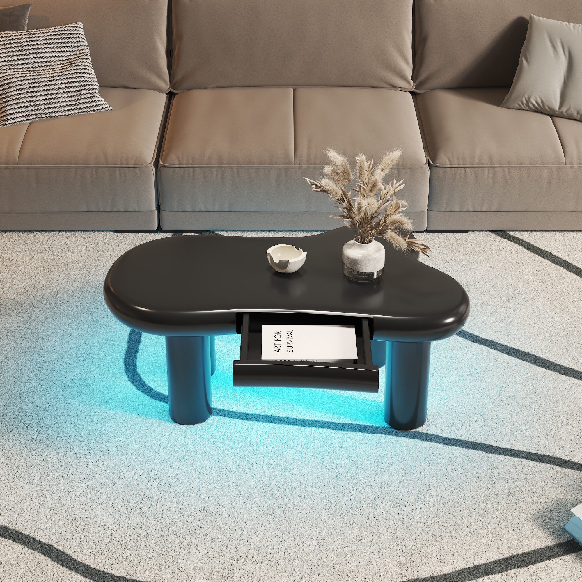 Merax Couchtisch Wolke (98x65,5x40 cm, 1-St), Beistelltisch Scandi Wohnzimmertisch Kaffetisch mit LED und Schublade
