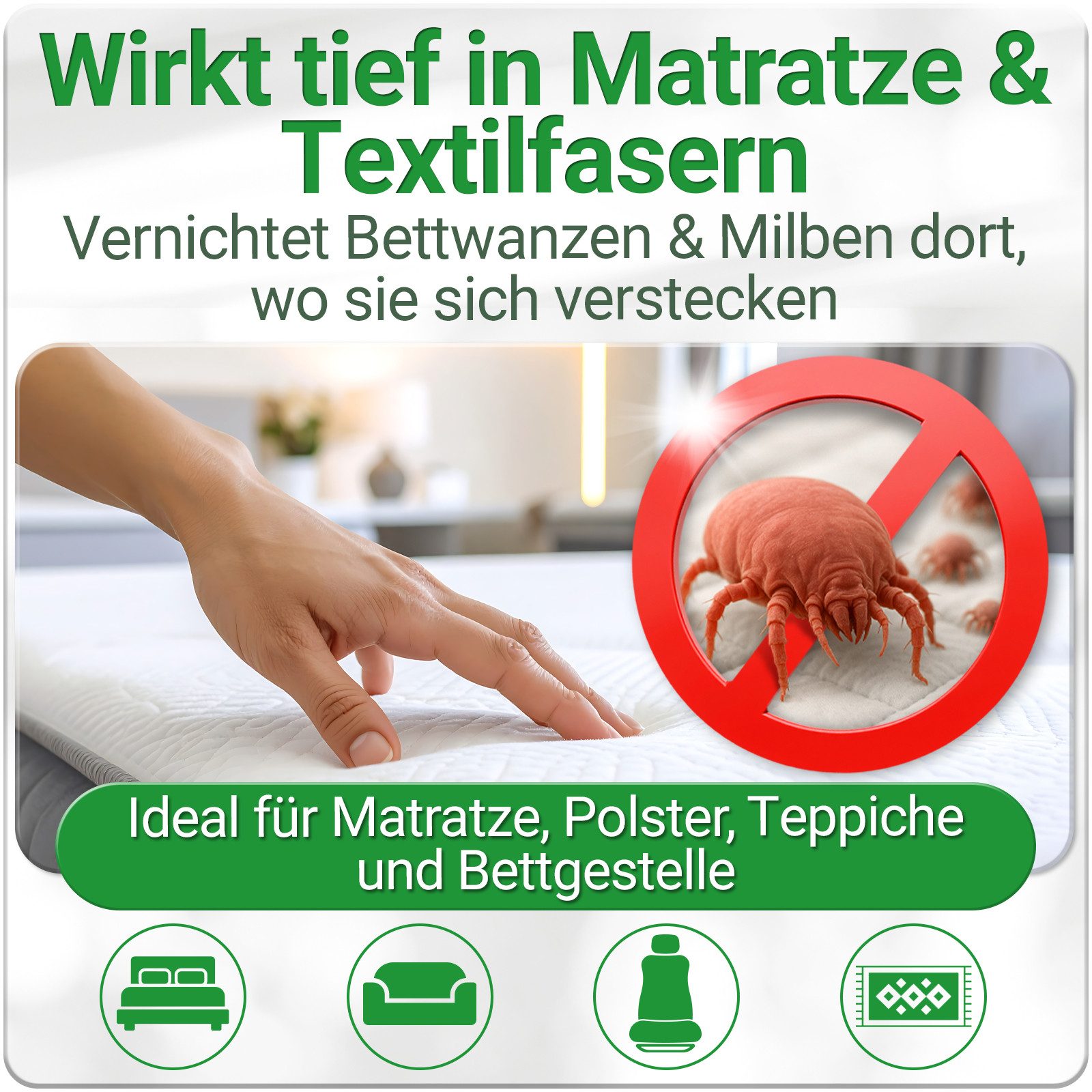 HEIMWERT Insektenspray Milbenspray Bettwanzen Spray 500 ml, 500 ml, Sofortschutz für Matratze Polster und Textilien – Bild 4 von 5