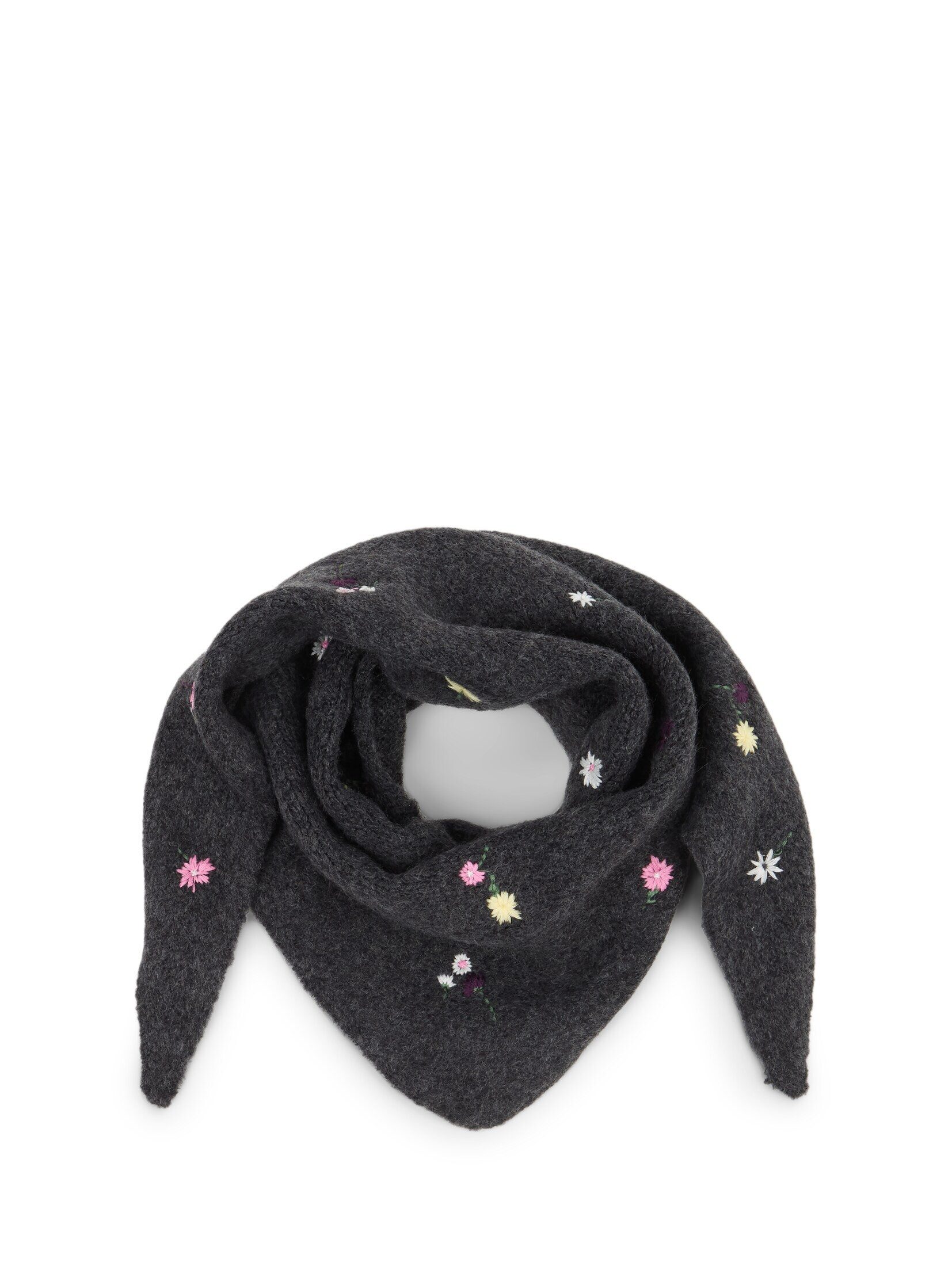 TOM TAILOR Denim Strickschal Accessoire, Cosy Schal mit Blumen-Stickerei