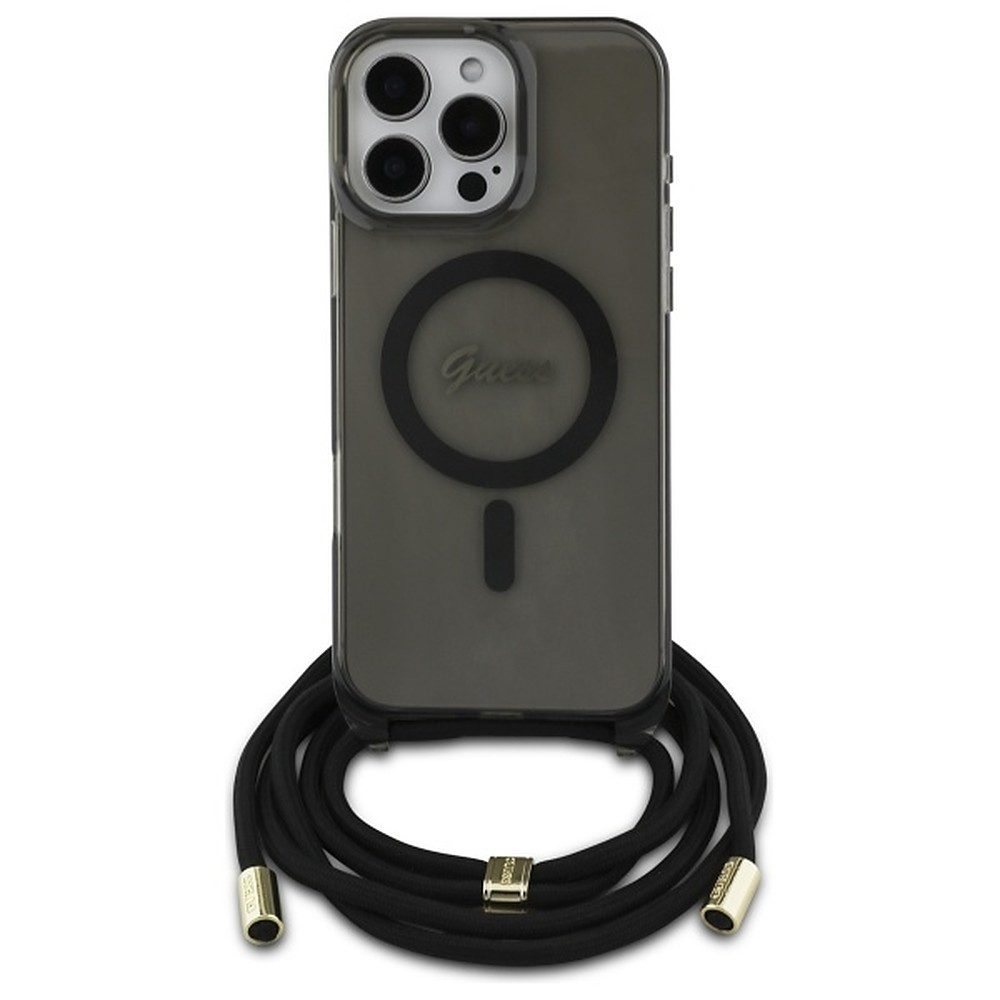 Guess Handyhülle Schutzhülle Umhängeband Magnethalterung 6,3 Zoll, MagSafe-kompatibel, Umhängeband, erhöhte Kanten