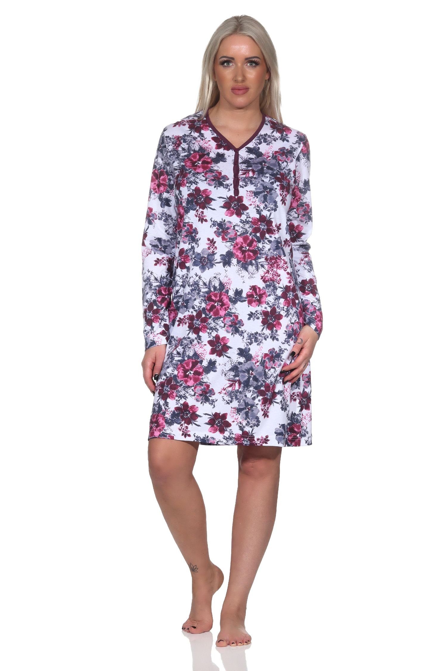 in langarm Nachthemd Design - Nachthemd beere Damen floralem Übergrößen in Normann auch