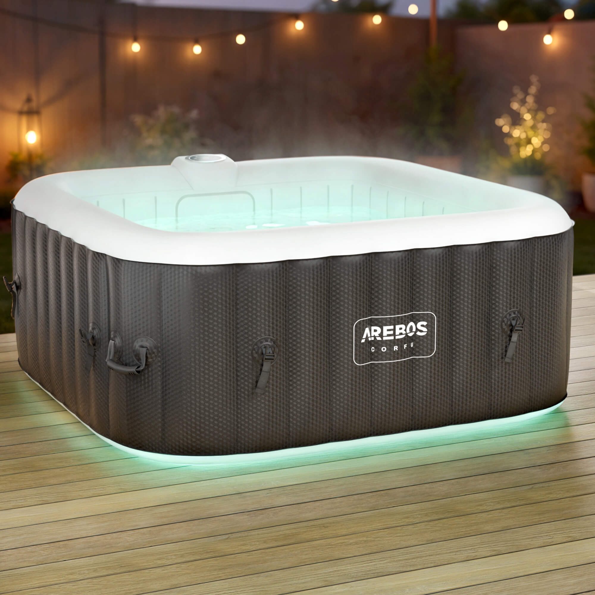 Arebos Whirlpool TENERIFE Aufblasbar 6 Personen mit 130 Düsen, (Komplett-Set, LED-Beleuchtung), Für Outdoor & Indoor