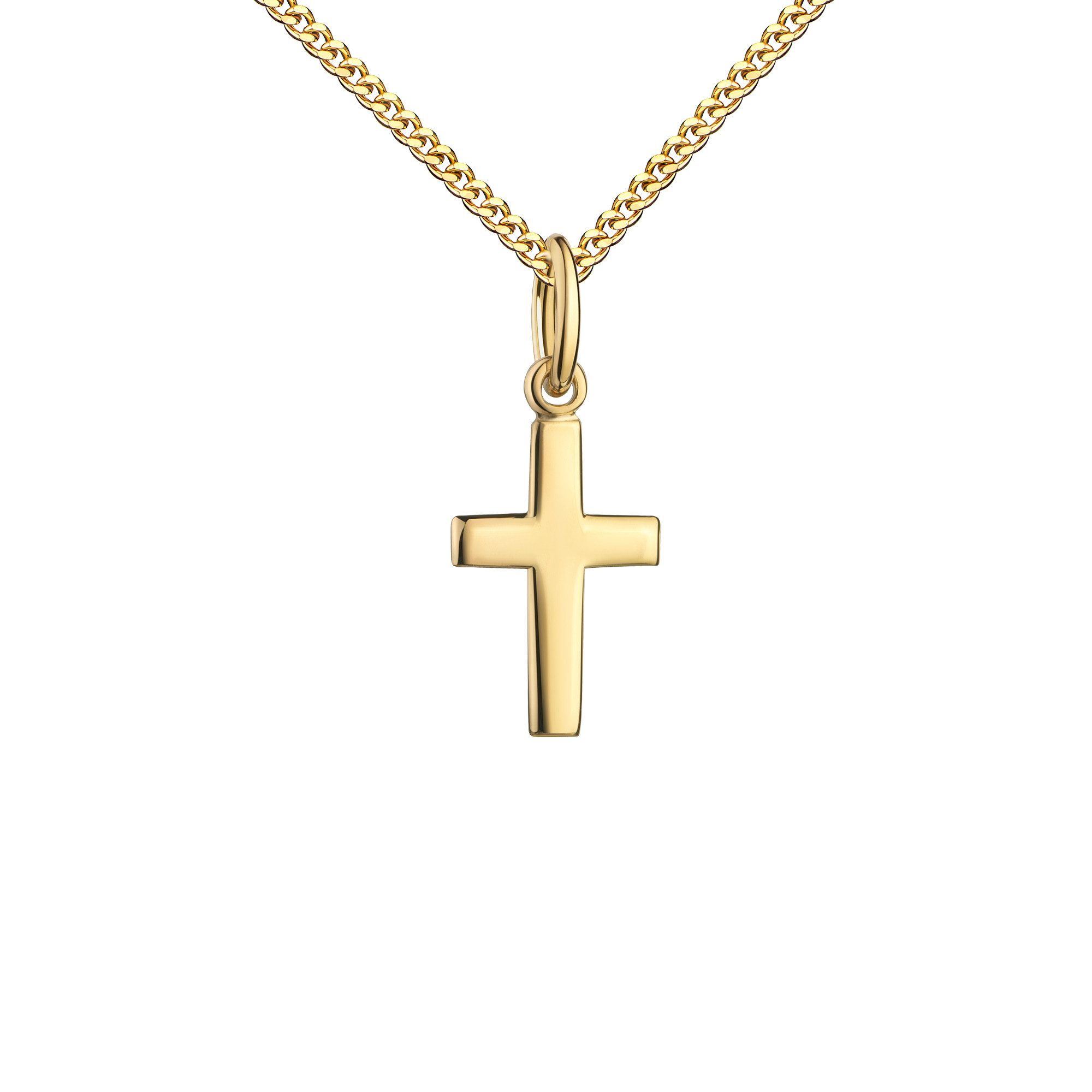 JEVELION Kreuzkette Kleiner Kreuzanhänger 750 Gold Taufkreuz - Made in Germany (Goldkreuz, für Damen und Kinder), Mit Kette vergoldet- Длина wählbar 36 - 70 cm oder ohne Kette.