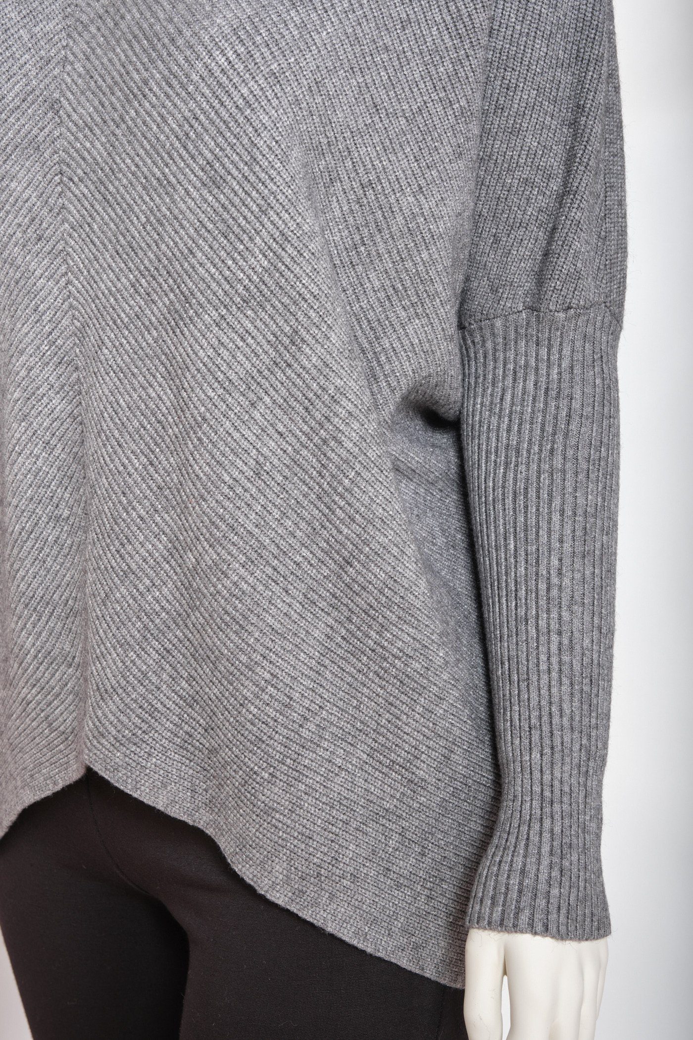 grau PEKIVESSA (1-tlg) hinten Strickpullover Rippstrick länger Oversized Pullover Fledermausärmel Damen