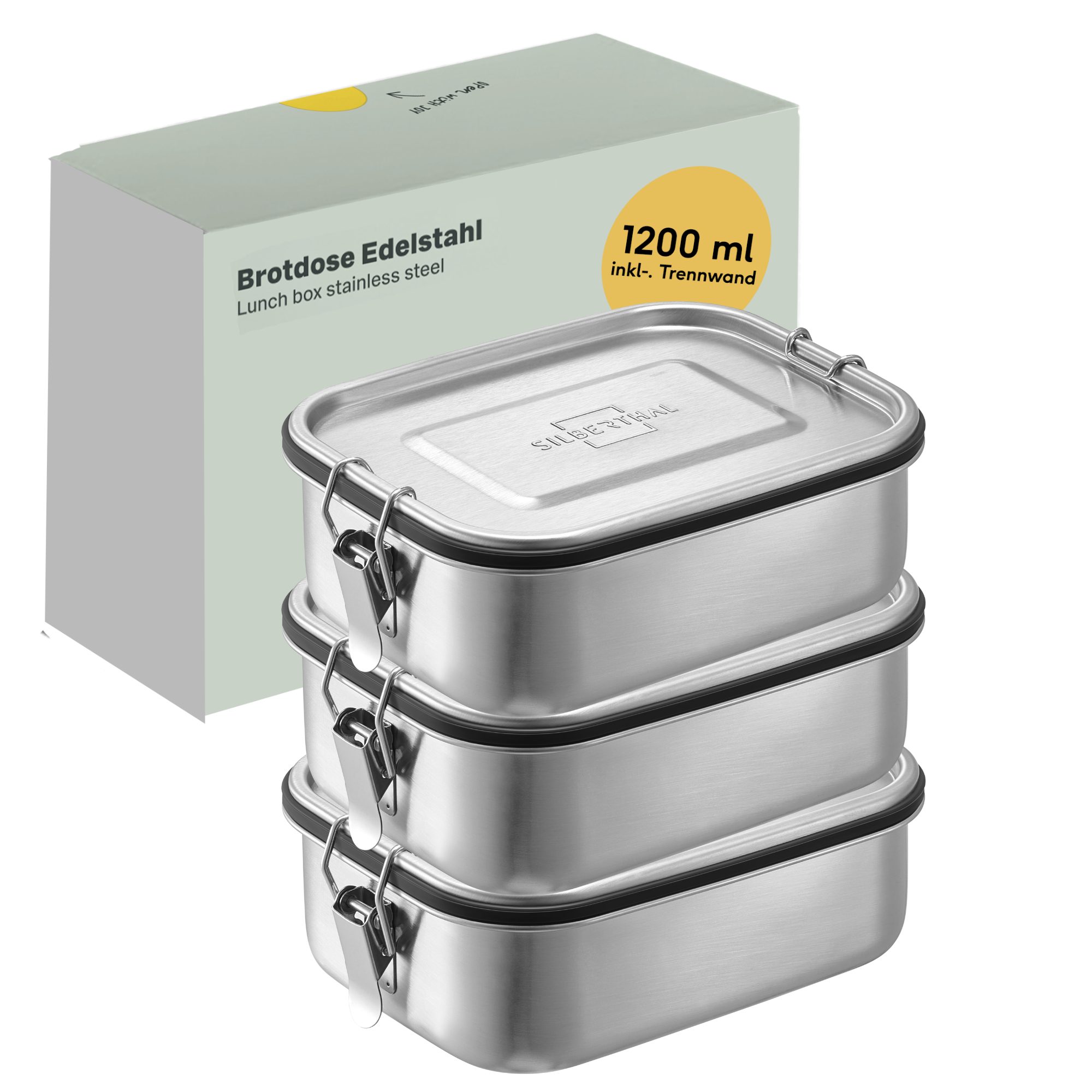 SILBERTHAL Lunchbox 3x Brotdose Edelstahl 1200 ml Set, Edelstahl, (3-tlg., 3er Set), Auslaufsicher, Geschmacks- & Geruchsneutral