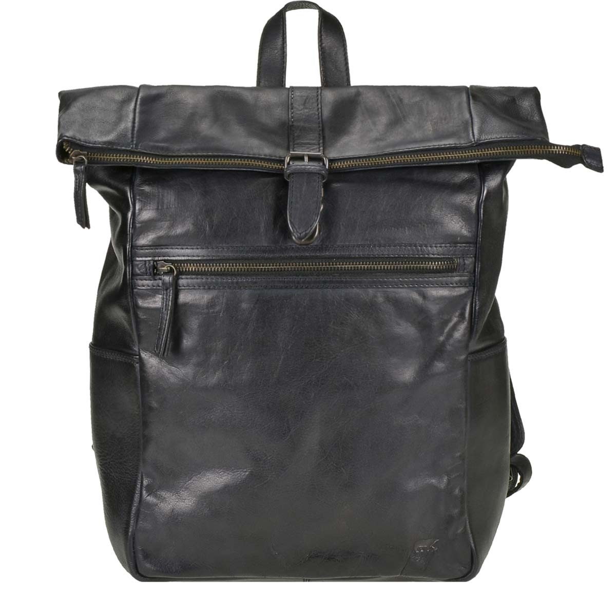 Bear Design Freizeitrucksack "Rick" Cow Lavato Leder Rucksack 27x40cm, Rolltop, Daypack, Notebookfach, knautschig weiches Leder in schwarz