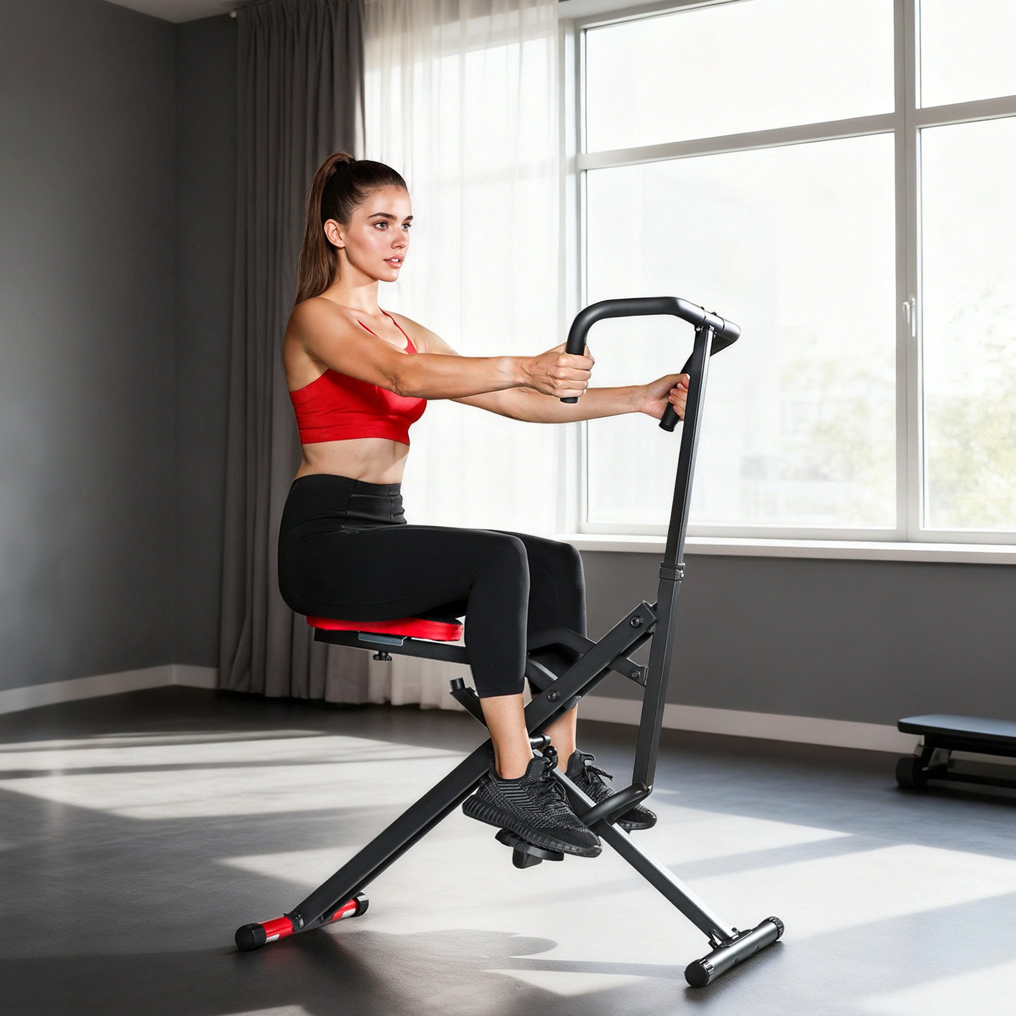 SPORTNOW Heimtrainer mit verstellbarem Sitz (klappbar Kompakt Multifunktionales Fitness Trainingsgerät, Total Power Body Crunch), 100 kg belastba, für Brust Gesäß Bauchmuskeln Beine und Arme