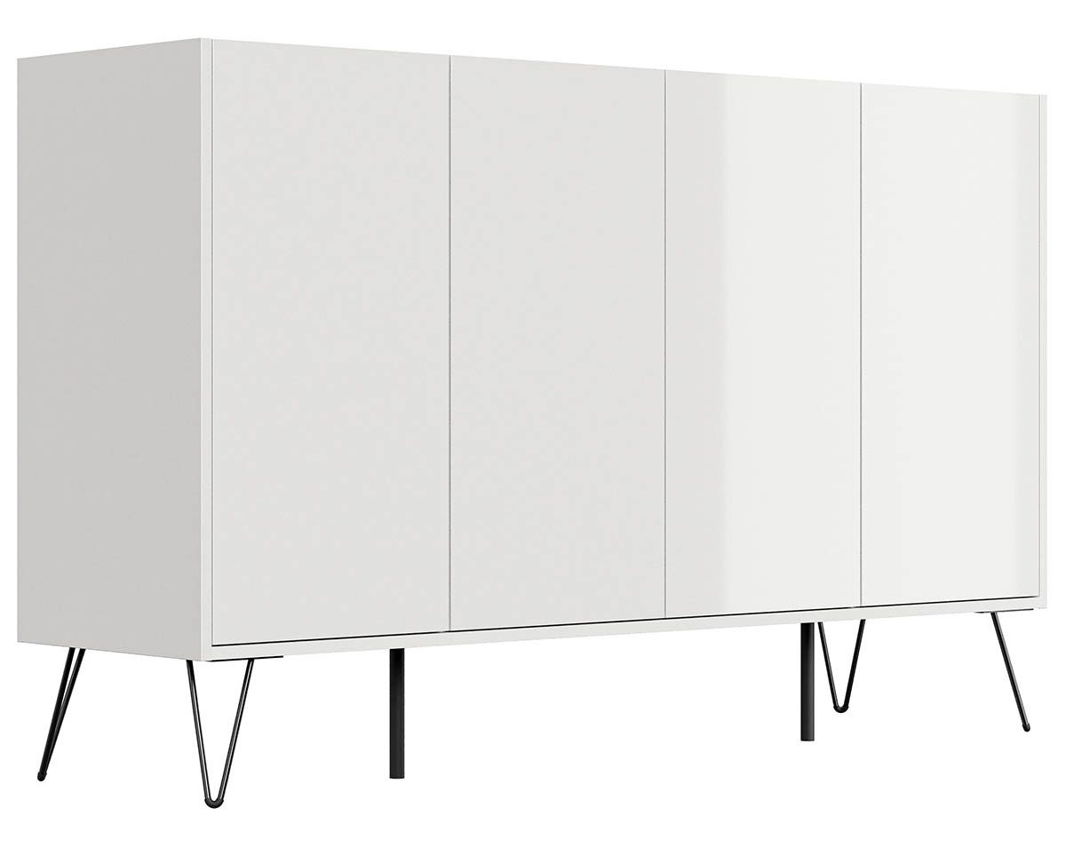 Posseik Waschtisch-Set Sideboard FAVIER 155 x 94cm, 4 Türen, weiß-hochglanz, (Sideboard, 1-St., Sideboard)