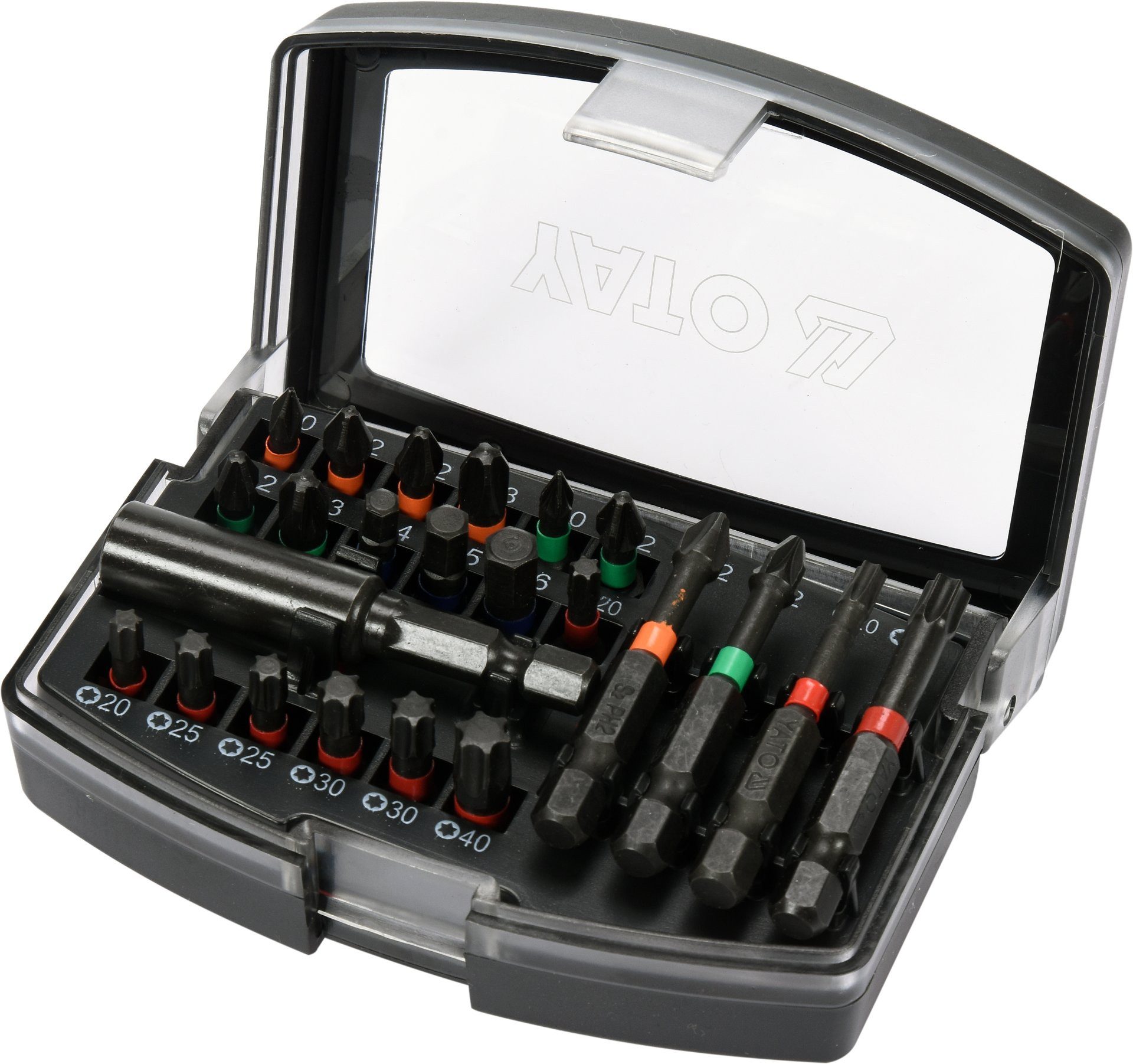 Yato Bit-Set Schlagschrauber-Bit-Set 23-teilig, S2-Stahl, mit Adapter, Schlagschrauber-Bit-Set 23-teilig, S2-Stahl, mit Adapter, 23-St., Schlagschrauber-Bit-Set 23-teilig, S2-Stahl, mit Adapter