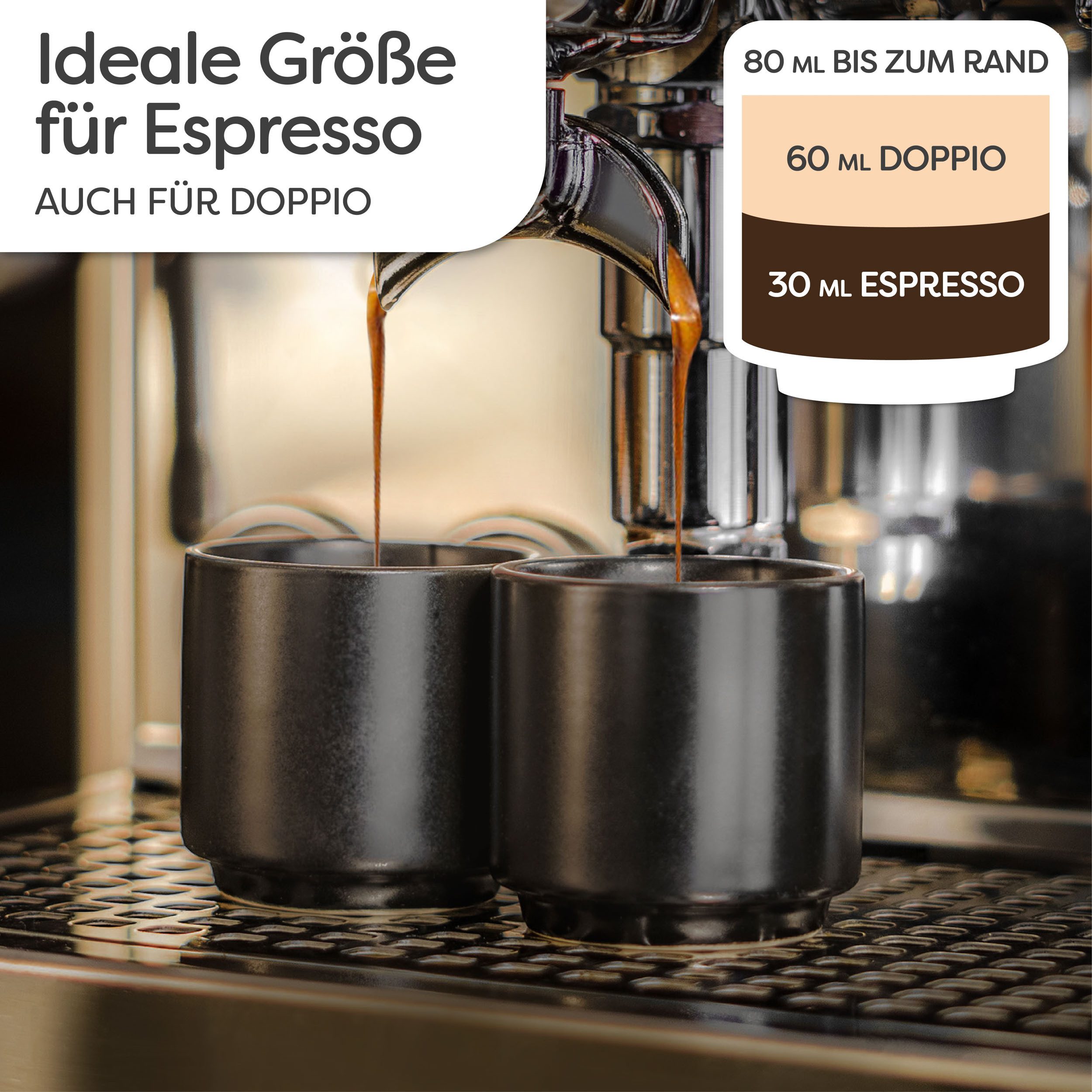 Cosumy Espressotasse Espressotassen Schwarz 4er Set aus Keramik - Stapelbares Design, 4-tlg., Keramik, 70ml – Bild 4 von 5