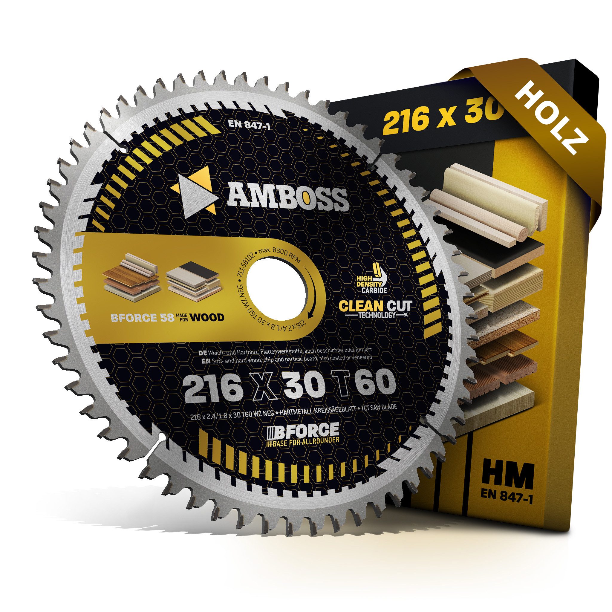 Amboss Werkzeuge Kappsägeblatt HM Kreissägeblatt - 216 x 2.4/1.8 x 30 Z60 WZ neg.