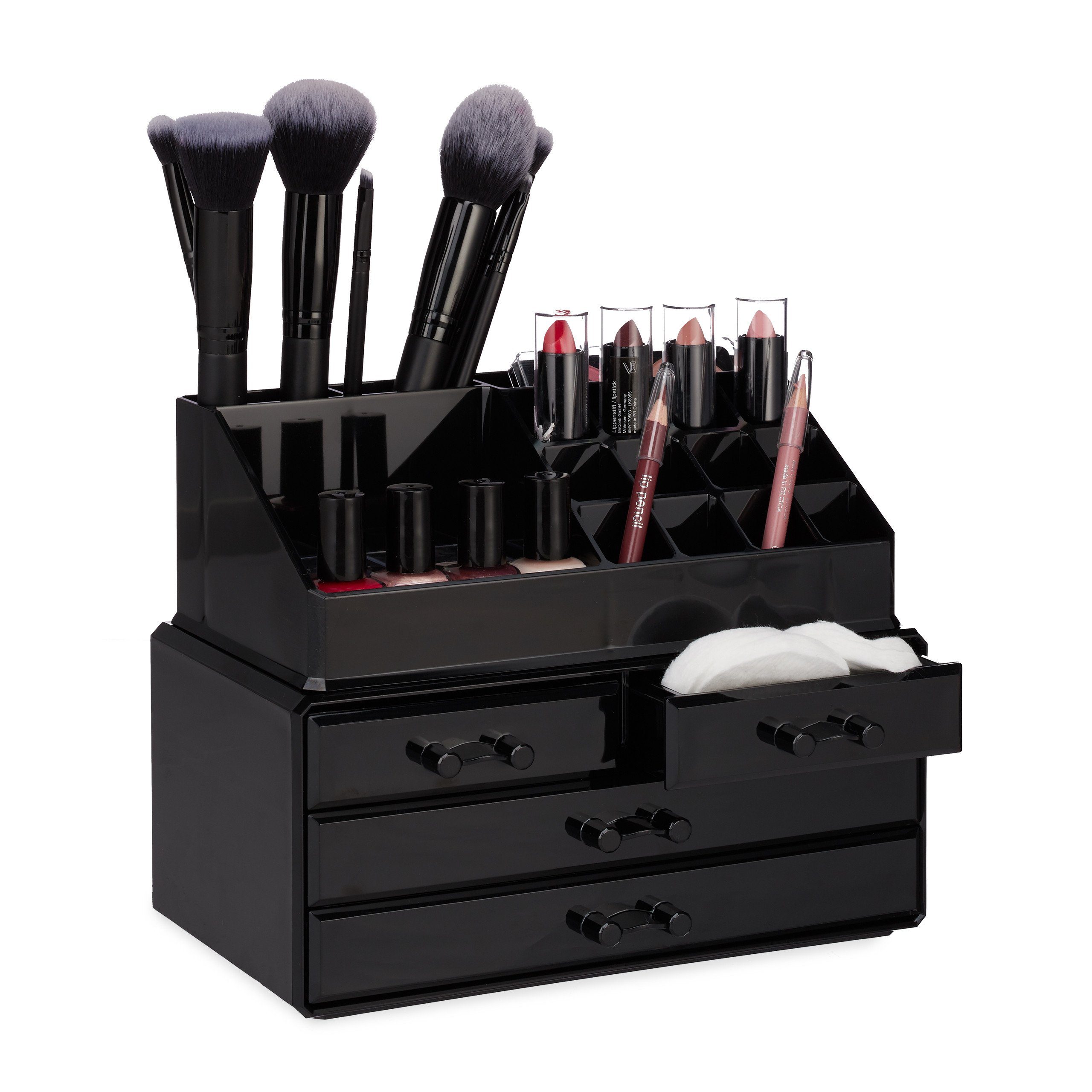 relaxdays Make-Up Organizer Make Up Organizer mit 4 Schubfächern, Schwarz