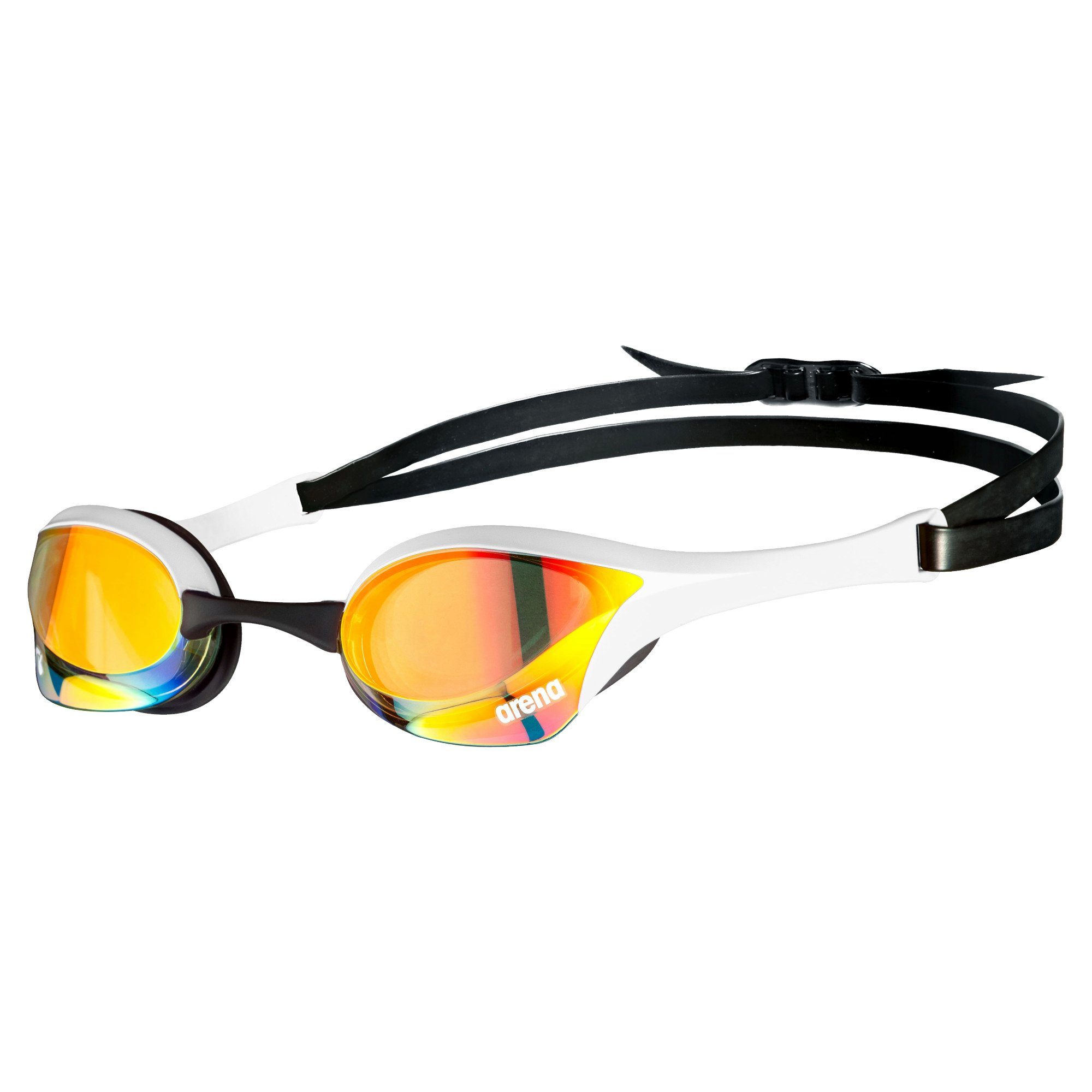Arena Schwimmbrille arena Cobra Ultra Swipe Mirror, (1-St), Schwarz/Weißer Rand, Schwarzes Dual-Strap-Kopfband