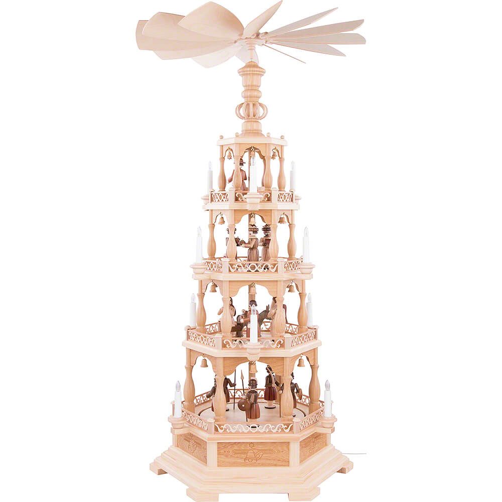 Müller Kleinkunst GmbH Seiffen Weihnachtspyramide 4-stöckige Pyramide Heilige Geschichte - 122cm - 230 V Elektromotor vo