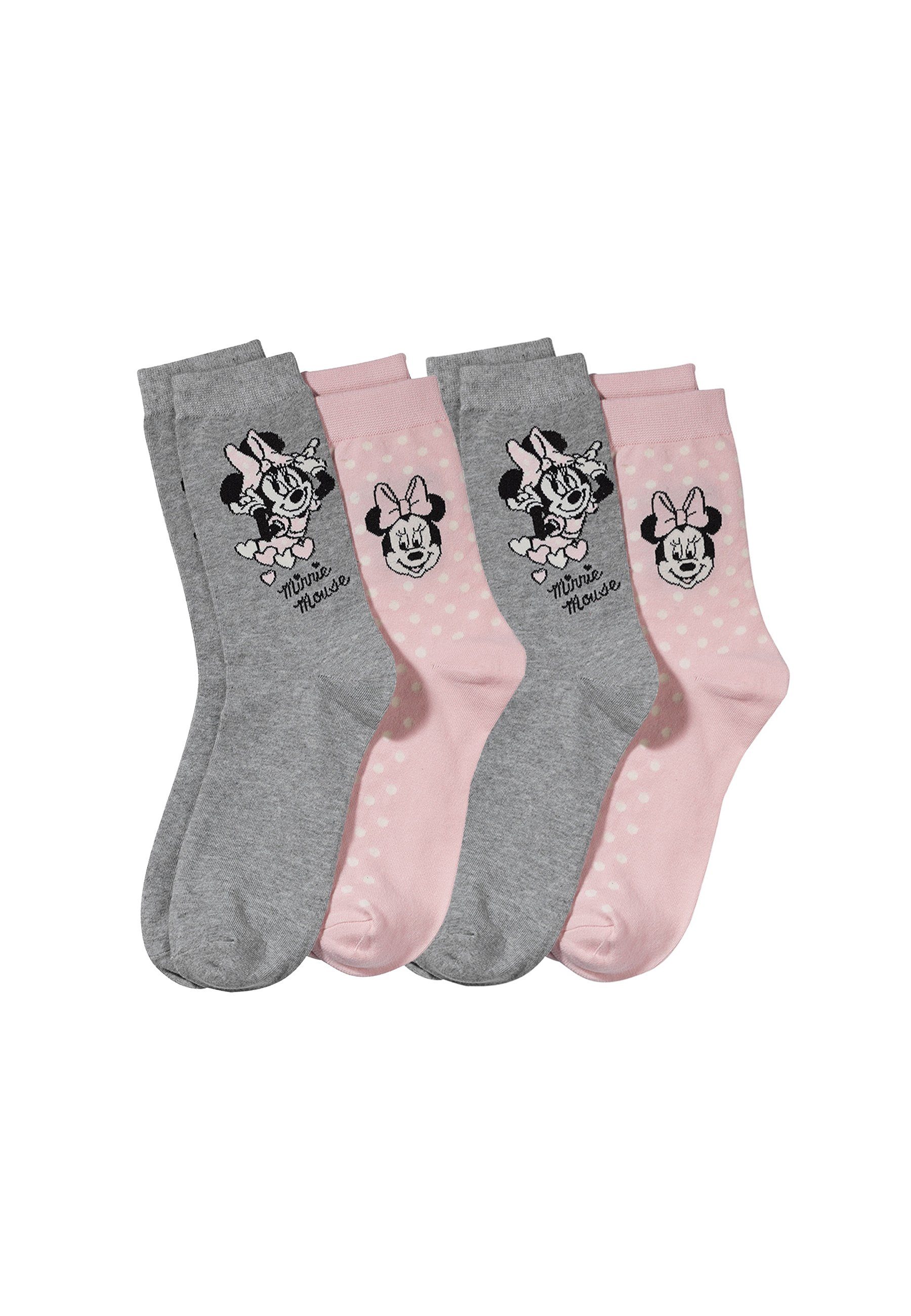 ONOMATO! Socken Minnie Mouse Damen Strümpfe Socken 4er Pack (4-Paar)