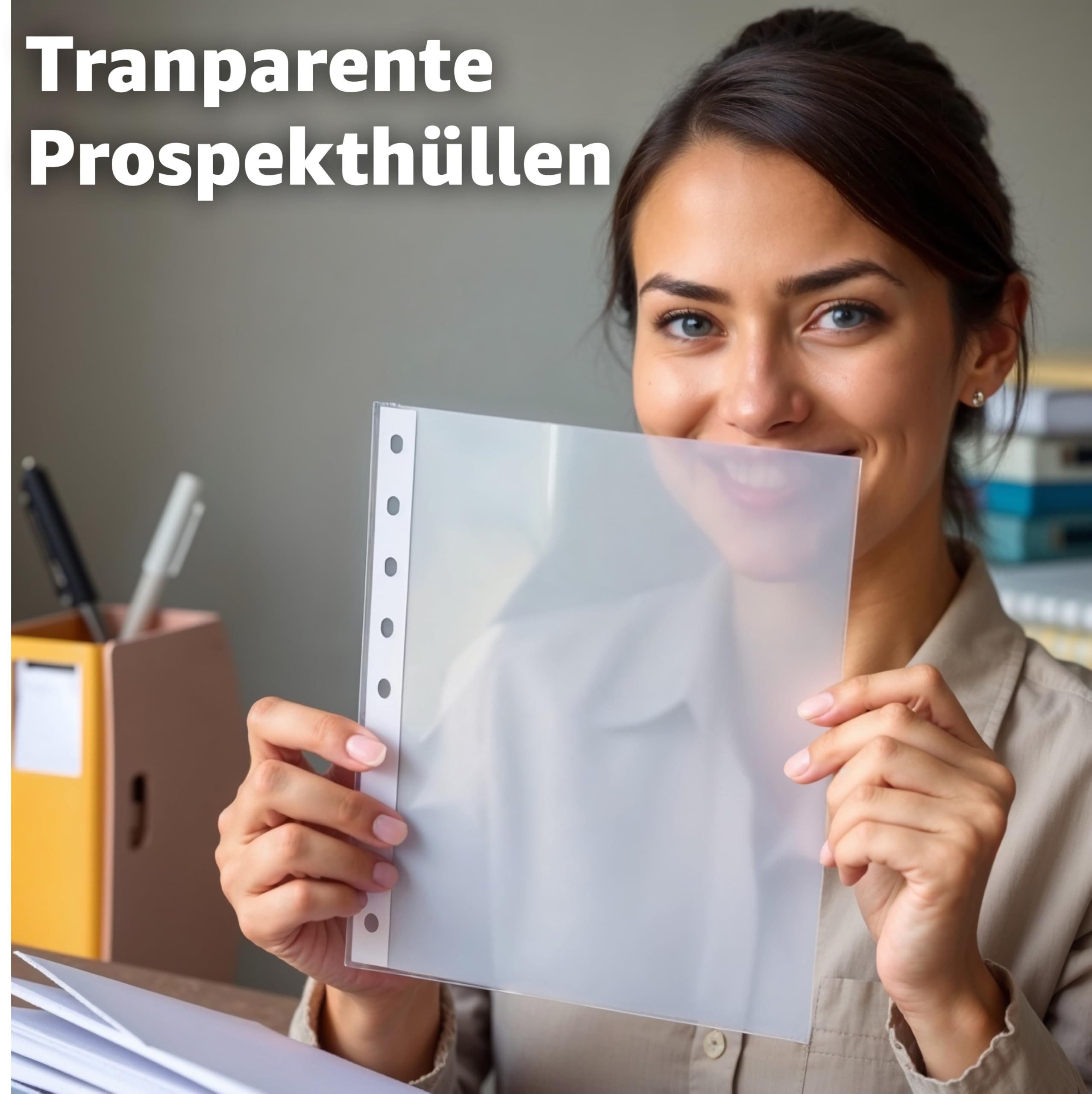 officegurus® Prospekthülle 100x DIN A4 Klarsichthüllen - Briefhüllen Briefumschlag Schreibtisch, 60mg Stärke / mit Lochung