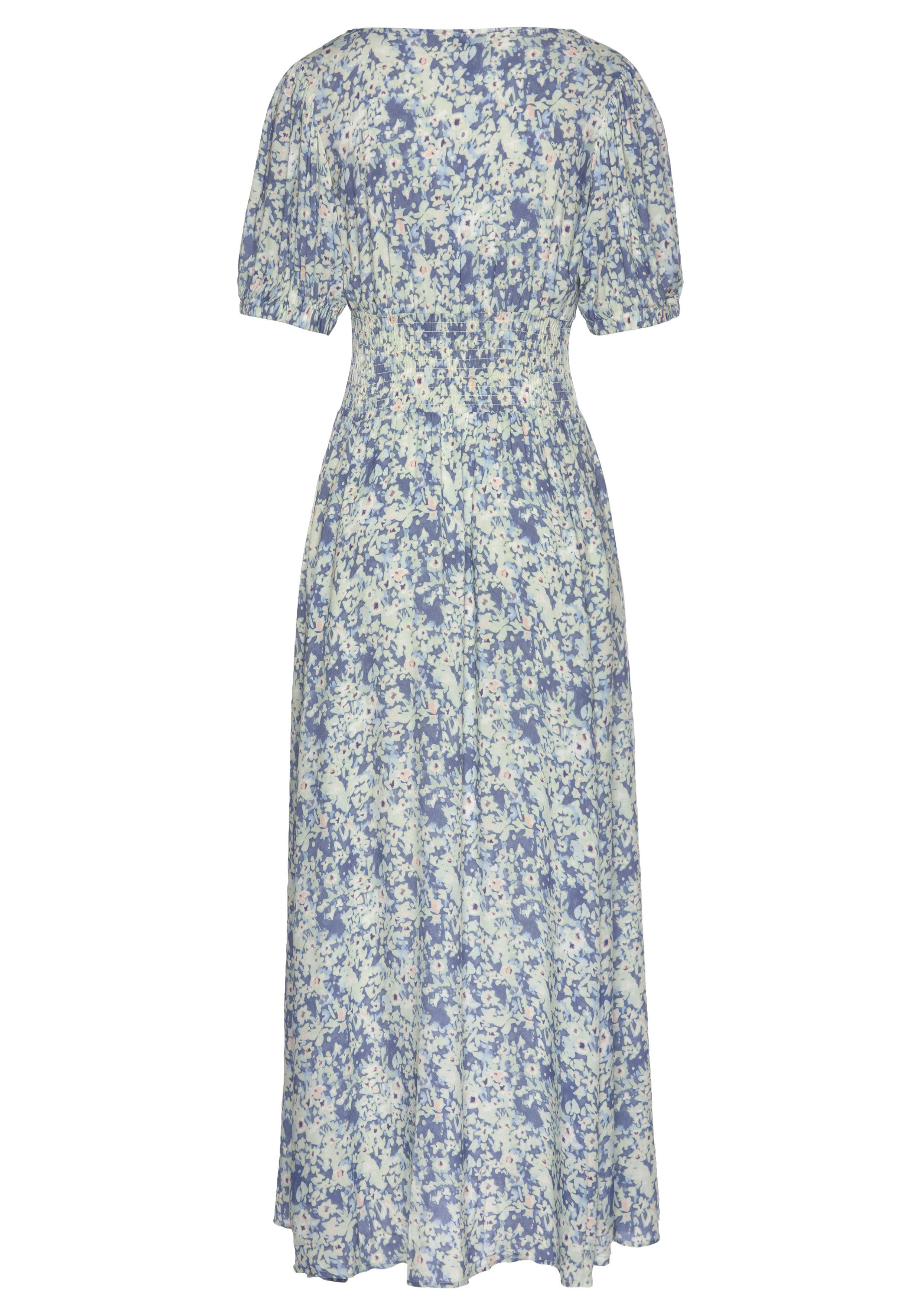 Buffalo Maxikleid mit zartem Blumendruck und V-Ausschnitt aus Webware kurzärmliges Sommerkleid, Strandkleid, Druckkleid, casual – Bild 4 von 5