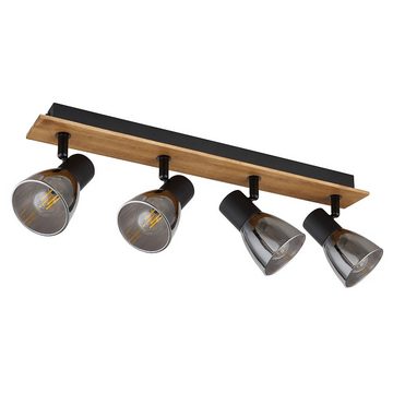 Globo LED Deckenspot, Leuchtmittel nicht inklusive, Spotleuchte Deckenlampe 4 Flammig Holz schwarz Rauchglas beweglich