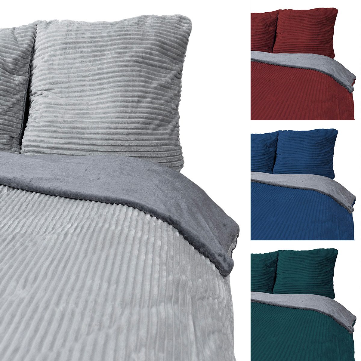 Visaggio Bettwäsche Teddyplüsch Winter Bettbezug Cord Optik, Fleece, 3 teilig, extra warm und kuschelig, Winterbettwäsche Cashmere Touch – Bild 2 von 5