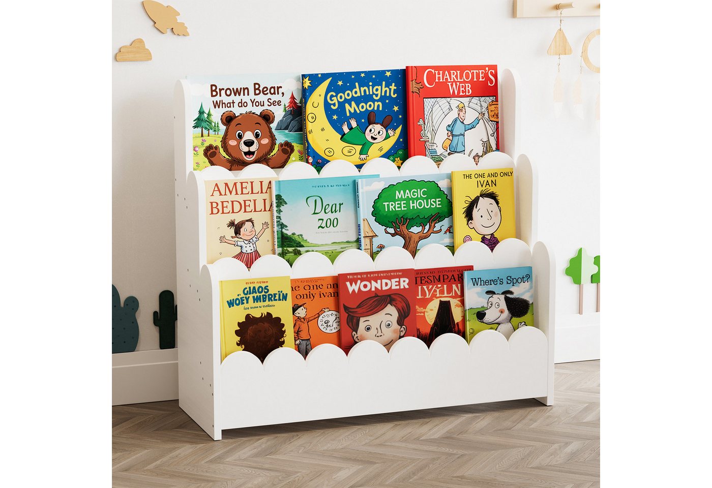 SpaceAid Bücherregal 3-stöckiges Kinderregal, Montessori-Bücherregal für Kleinkinder, 27T x 75B x 70H cm